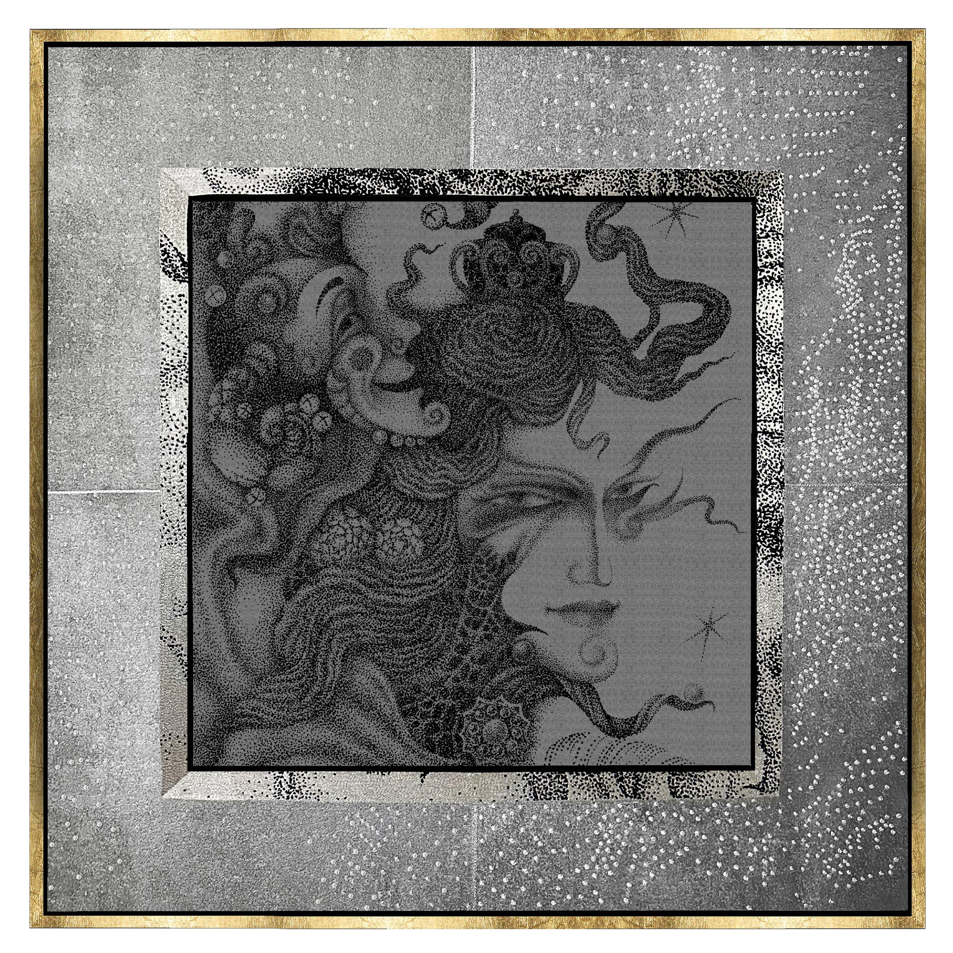 Matrix, Swarovski and Silver Threads Embroidered Tapestry , in Stock For Sale