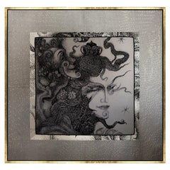 Tapisserie brodée Matrix, Swarovski et fils d'argent , en stock