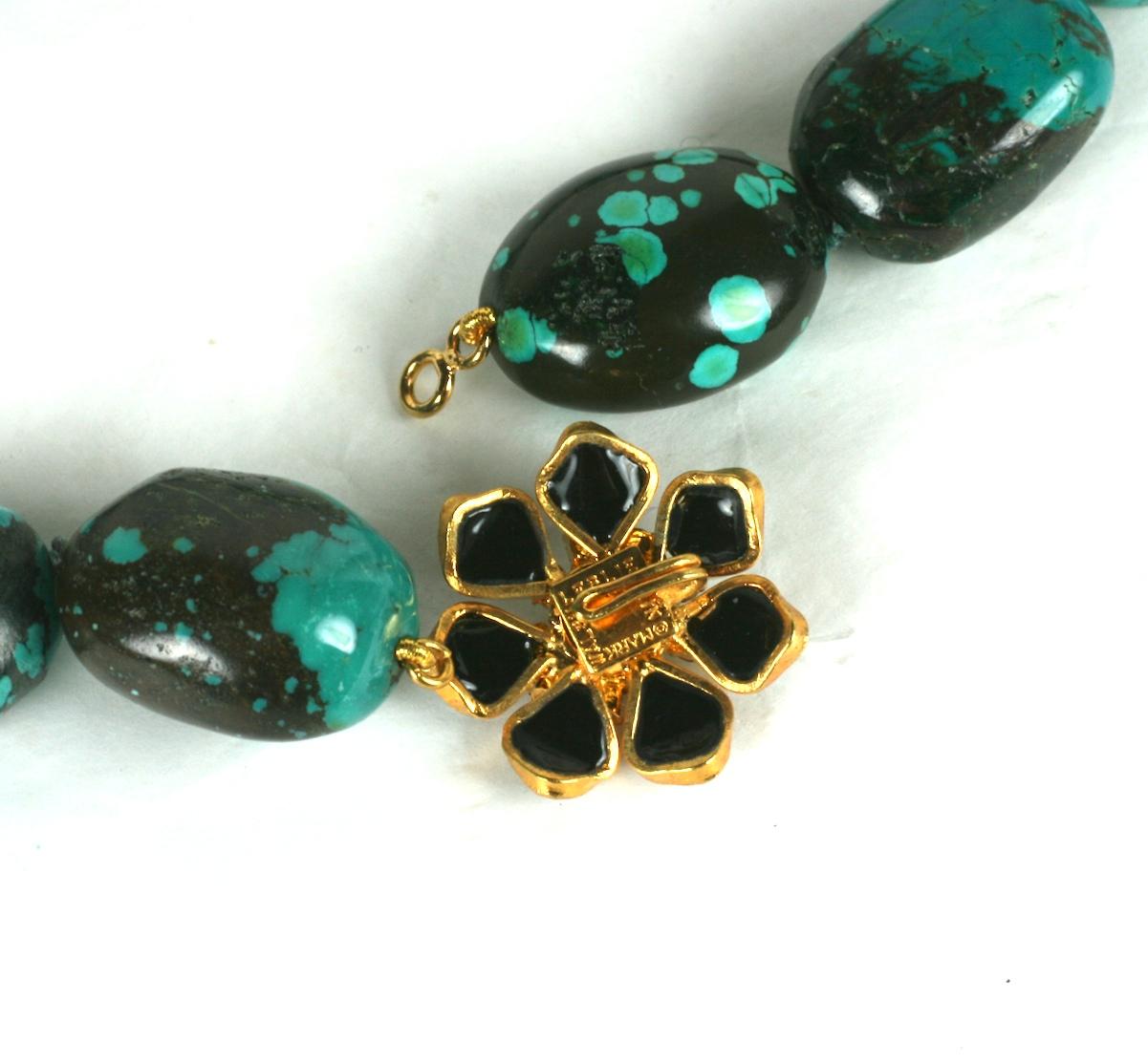 Matrix Turquoise and Poured Glass Marguerite Necklace, MWLC In New Condition For Sale In New York, NY