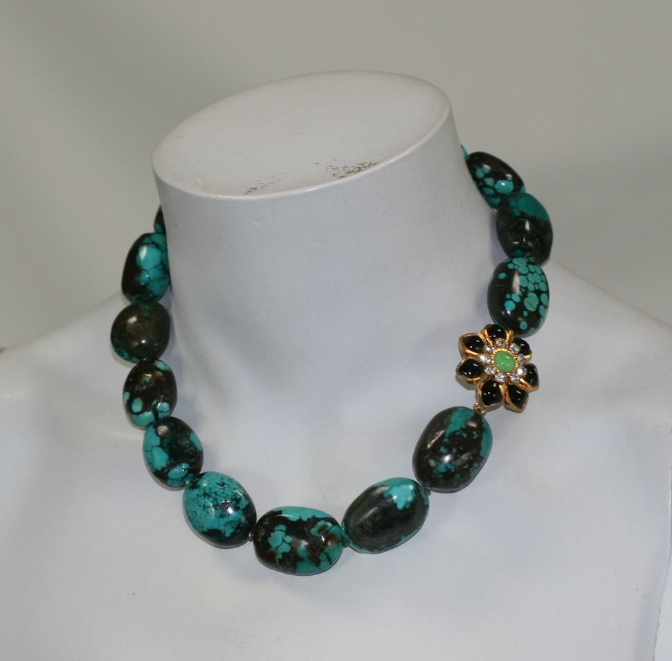 Women's Matrix Turquoise and Poured Glass Marguerite Necklace, MWLC For Sale