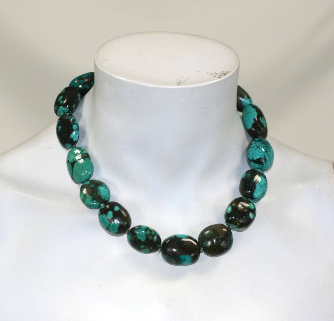 Matrix Turquoise and Poured Glass Marguerite Necklace, MWLC For Sale 1