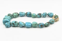 Matrix Turquoise Bead Necklace with Melted Yellow Gold Nest Clasp