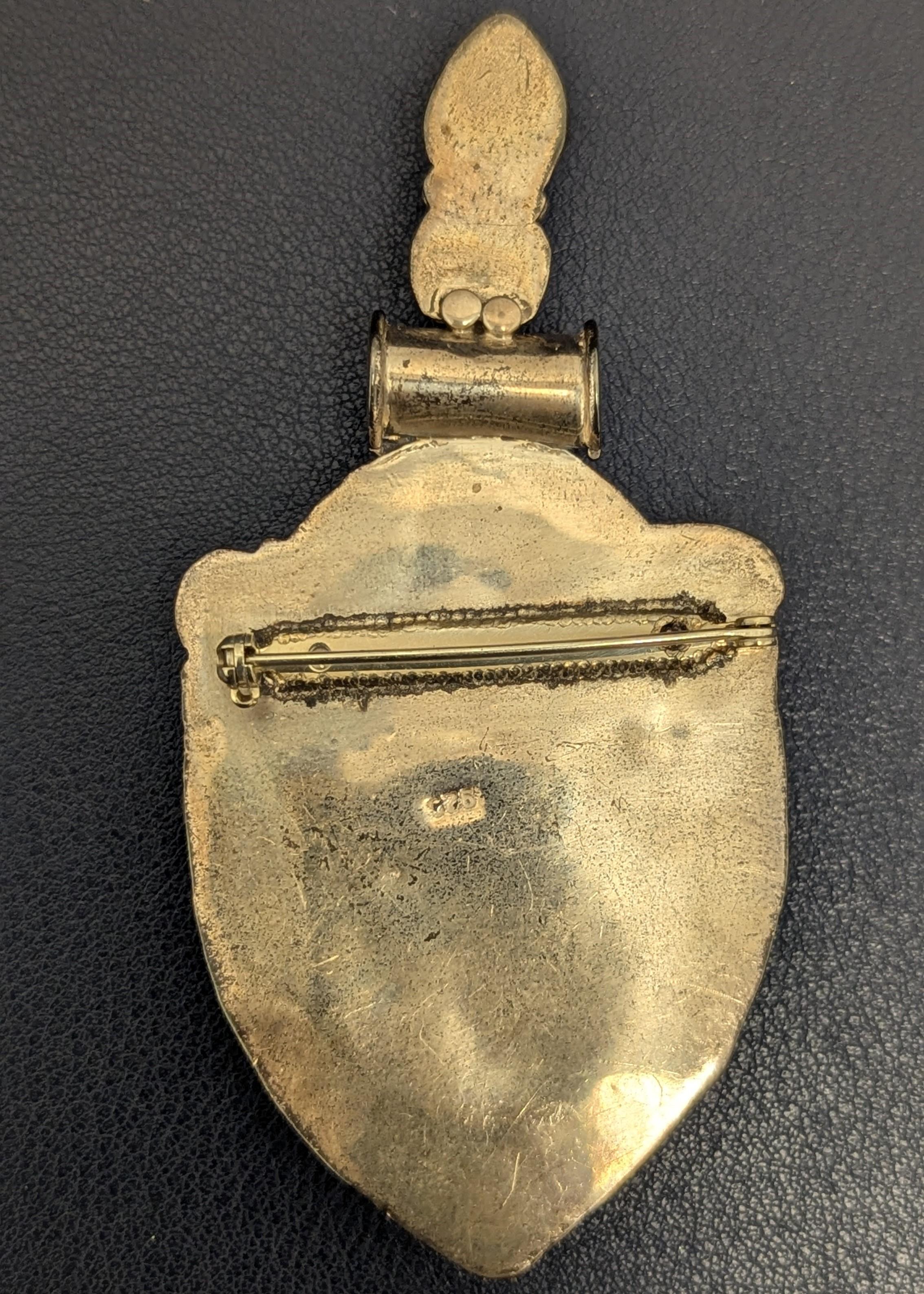 Matrix Turquoise Coral Sterling Silver Pendant Brooch In Good Condition For Sale In New York, NY