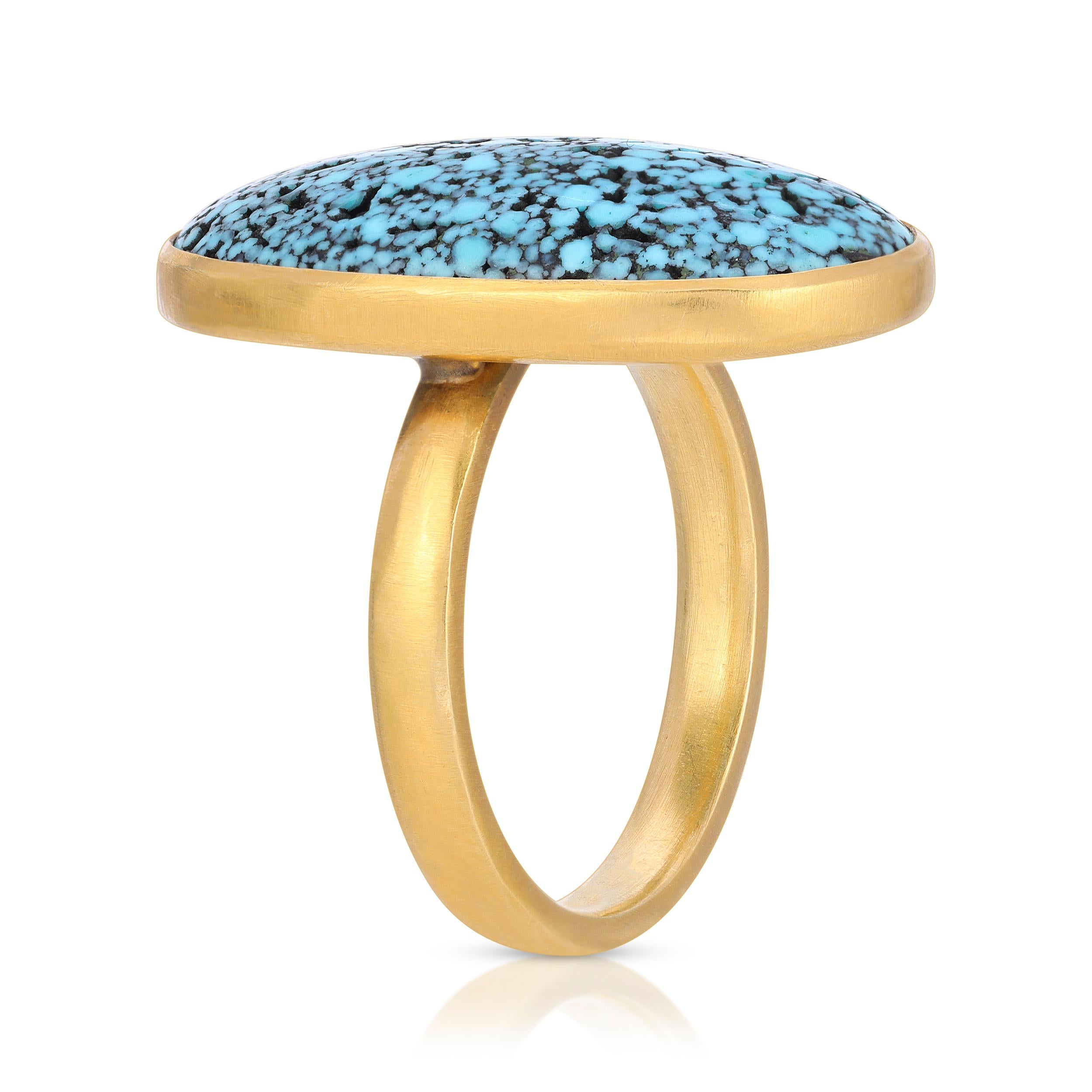 Contemporary Matrix Turquoise Oval Ring in 18k Yellow Gold