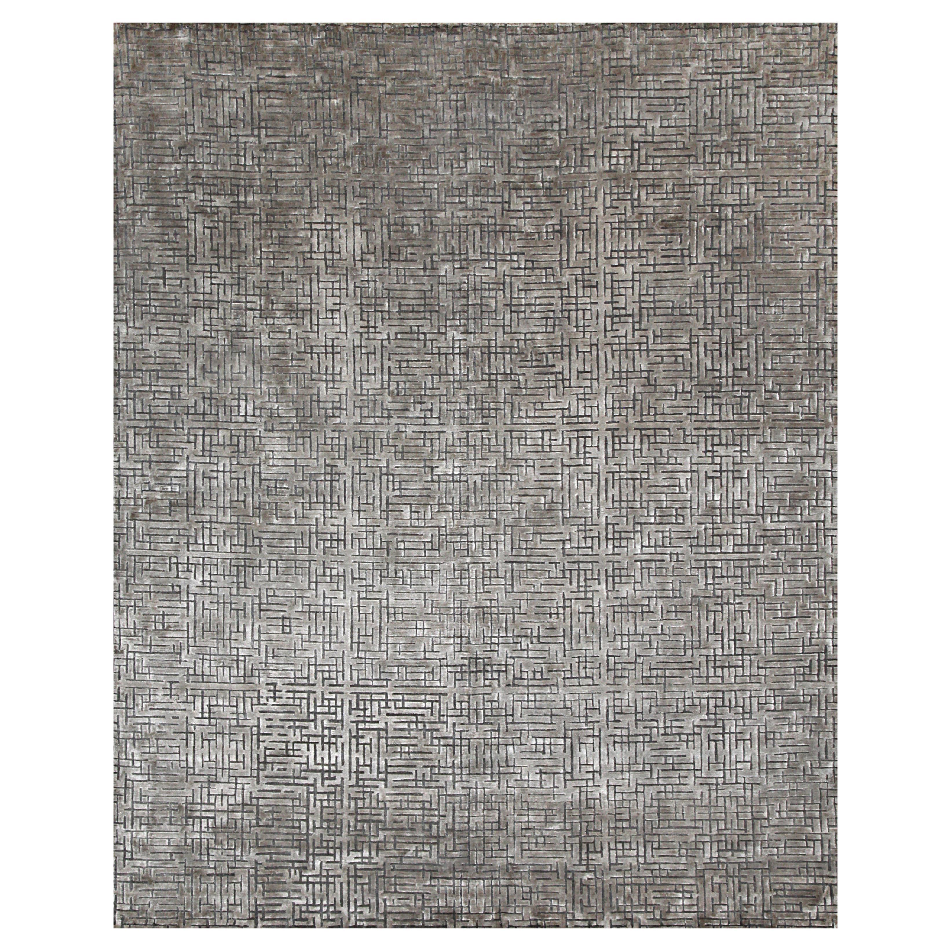 MATRIX Hand Knotted Contemporary Rug in Beige, Silver & Mauve Colours By Hands For Sale