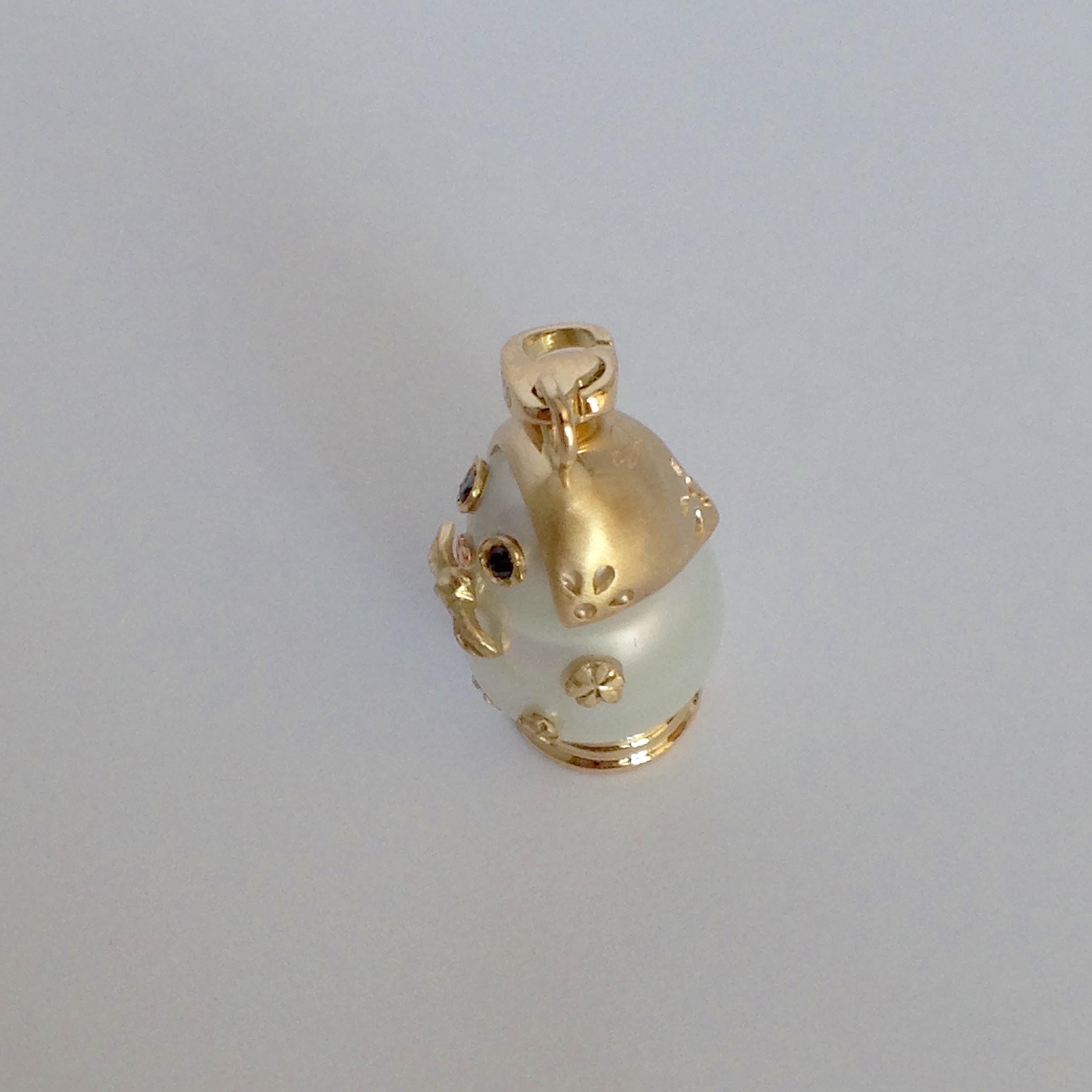Contemporary Matryoshka Black Diamond Australian Pearl 18Kt Gold Charm and Pendant/Necklace