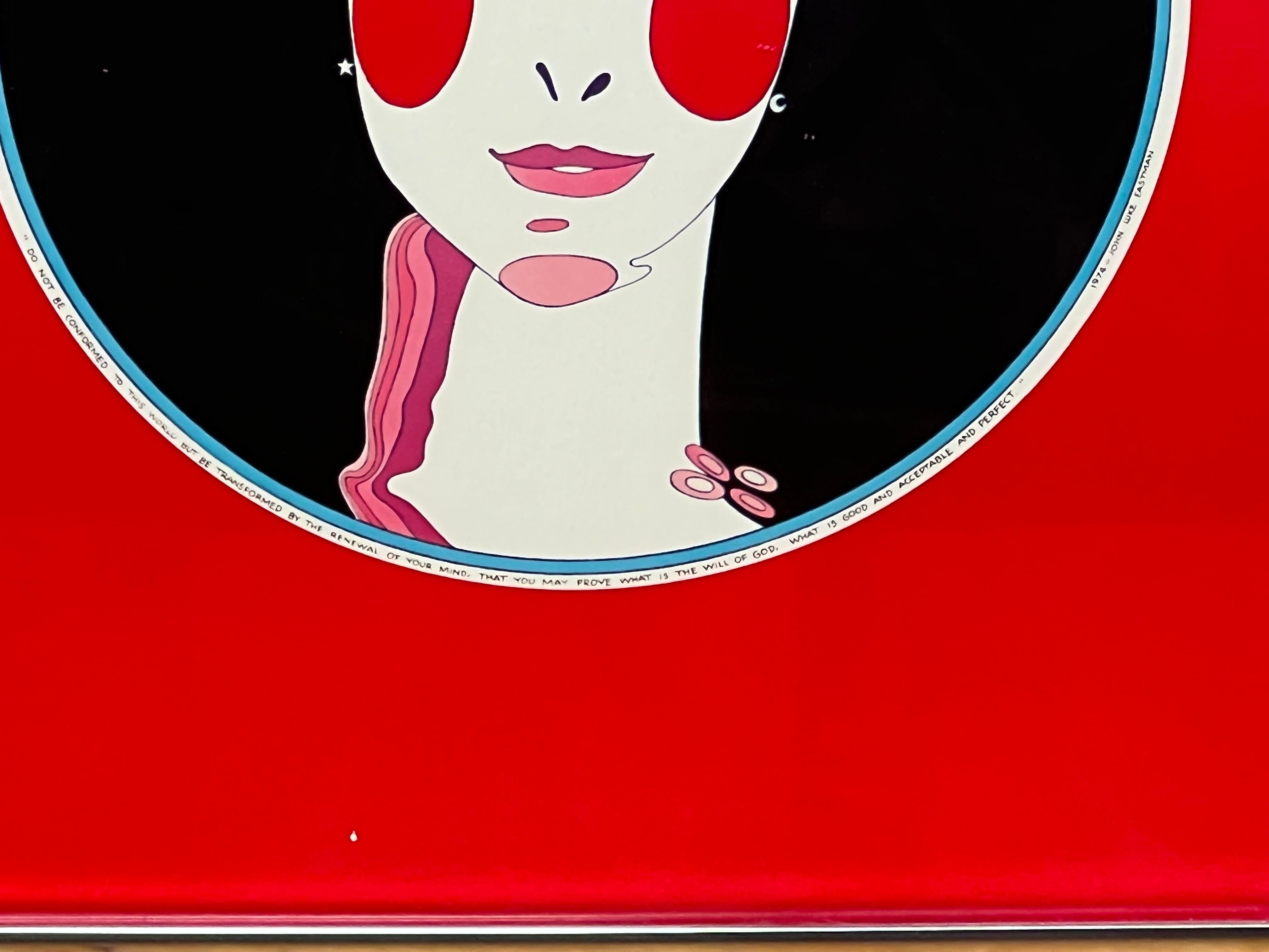Matryoshka-Porträt auf rotem Hintergrund, Lithographie von John Luke Eastman (20. Jahrhundert) im Angebot
