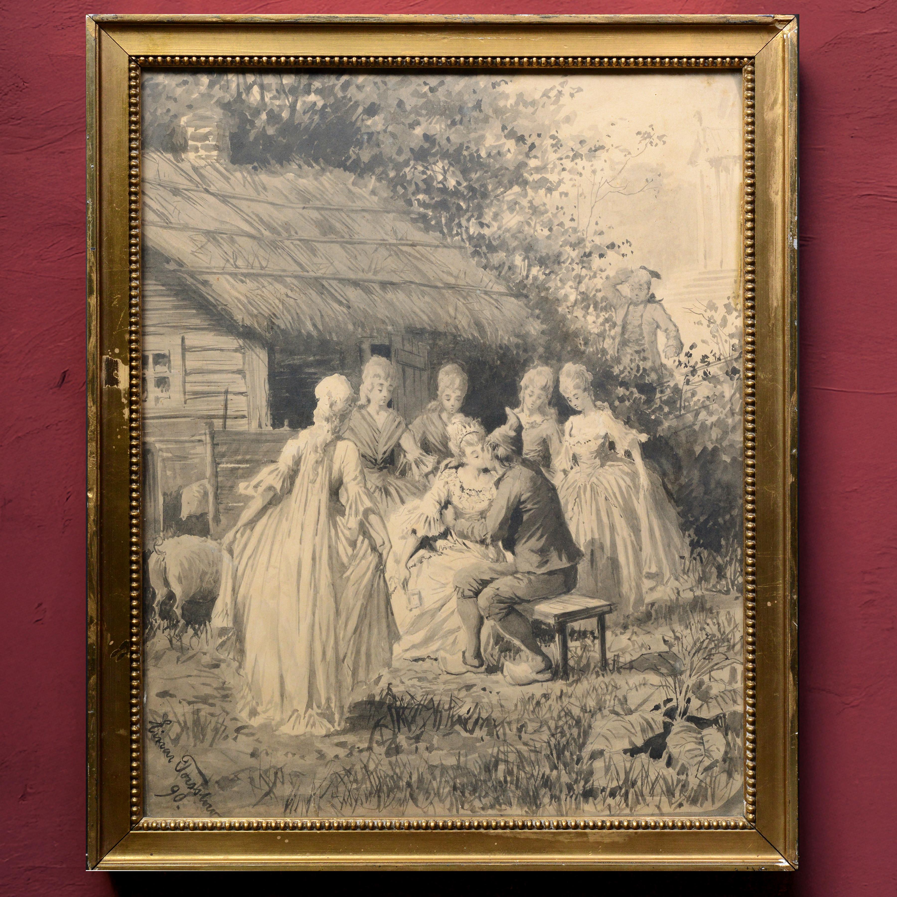Seltene original schwedische Tuschezeichnung von Torsslow 1890 Andersen Fairy Tale Art – Painting von Mats Einar Torsslow