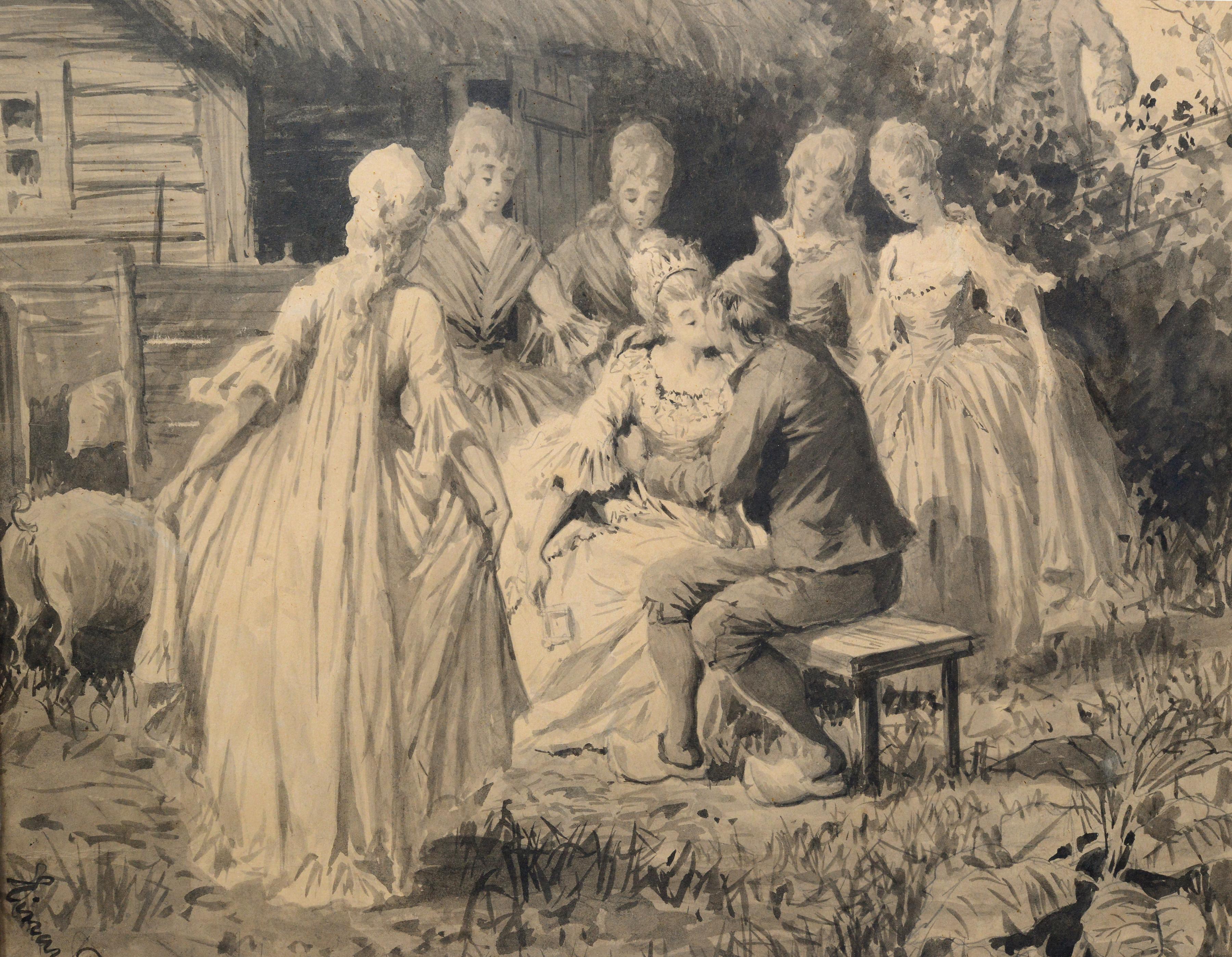 Seltene original schwedische Tuschezeichnung von Torsslow 1890 Andersen Fairy Tale Art (Realismus), Painting, von Mats Einar Torsslow