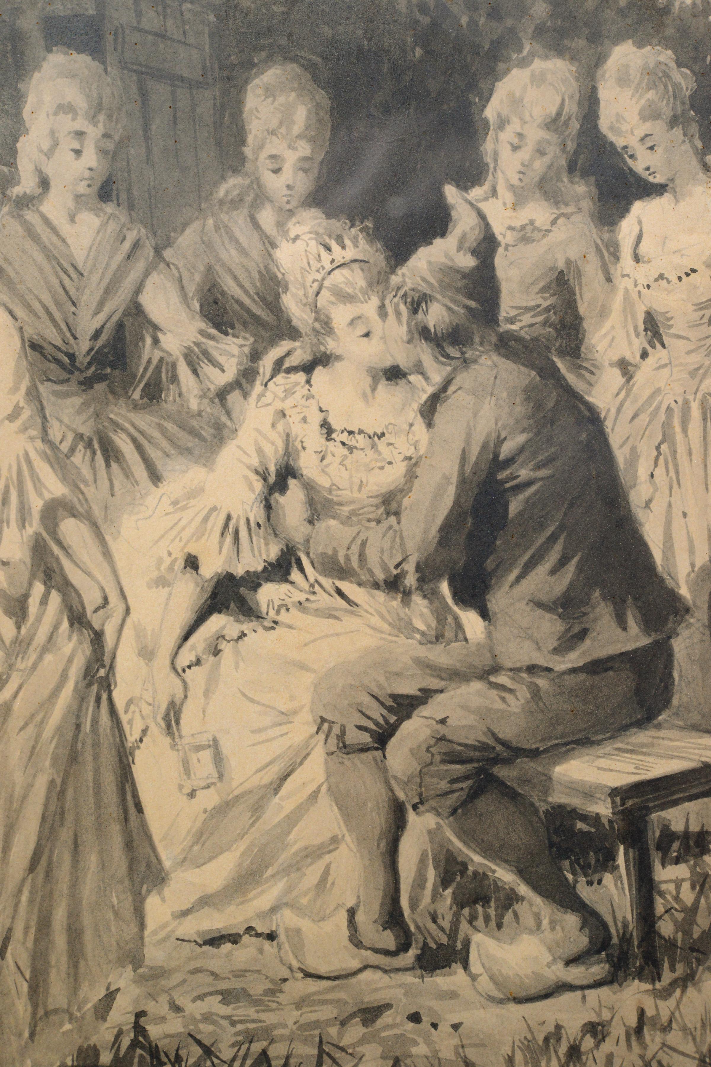 Seltene original schwedische Tuschezeichnung von Torsslow 1890 Andersen Fairy Tale Art (Braun), Figurative Painting, von Mats Einar Torsslow