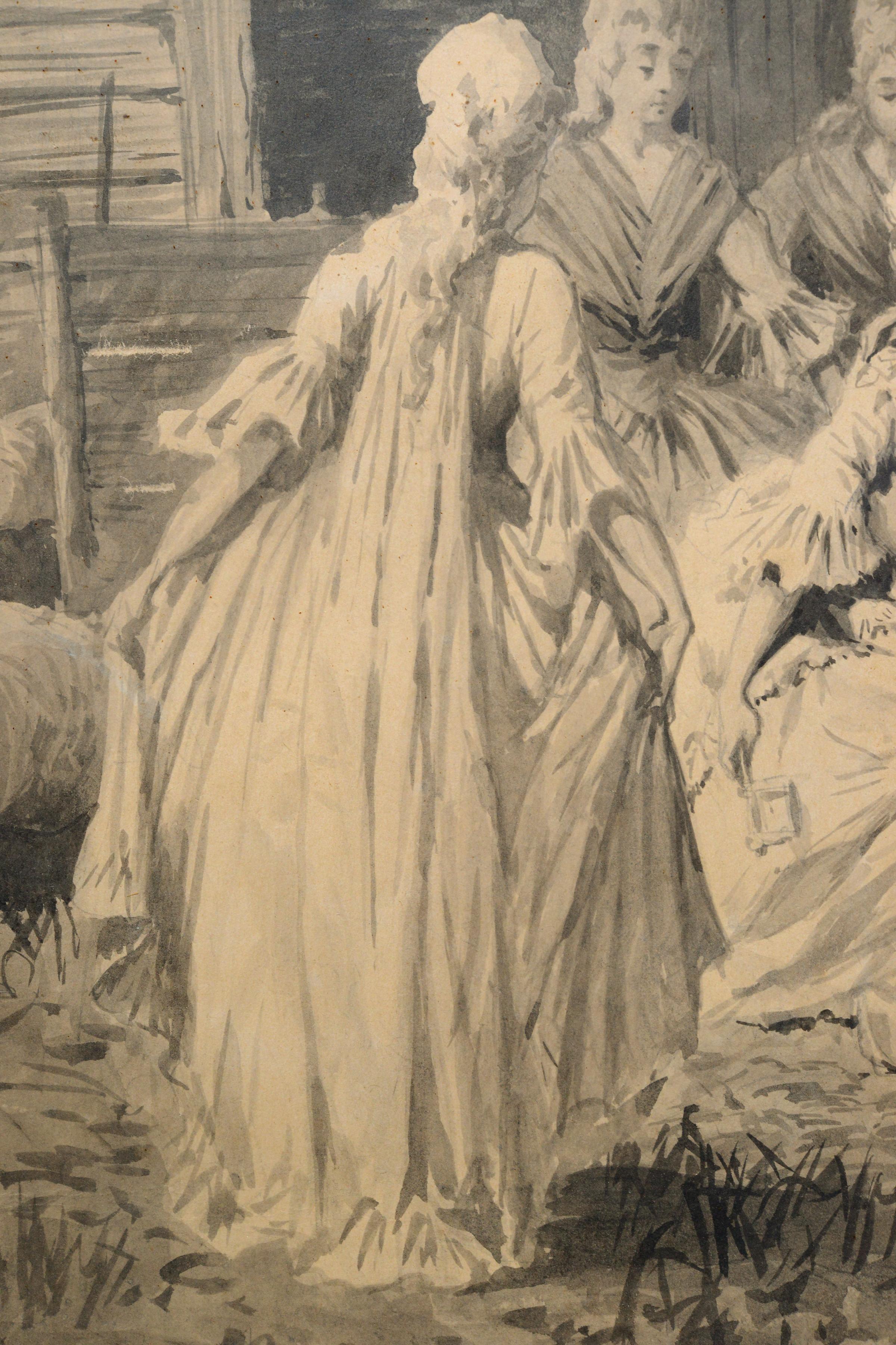 Seltene original schwedische Tuschezeichnung von Torsslow 1890 Andersen Fairy Tale Art im Angebot 1
