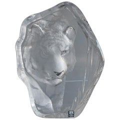 Mats Jonasson Crystal Tiger Glass Plaque Sculpture