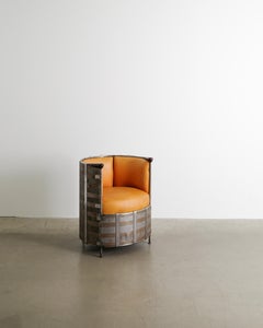 Mats Theselius "Älgskinnsfåtöljen" in Patinated Metal & Leather by Källemo, 1990