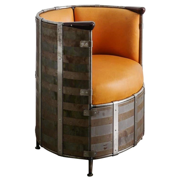 Mats Theselius "Älgskinnsfåtöljen" in Patinated Metal 
Leather by Källemö 1990s im Angebot