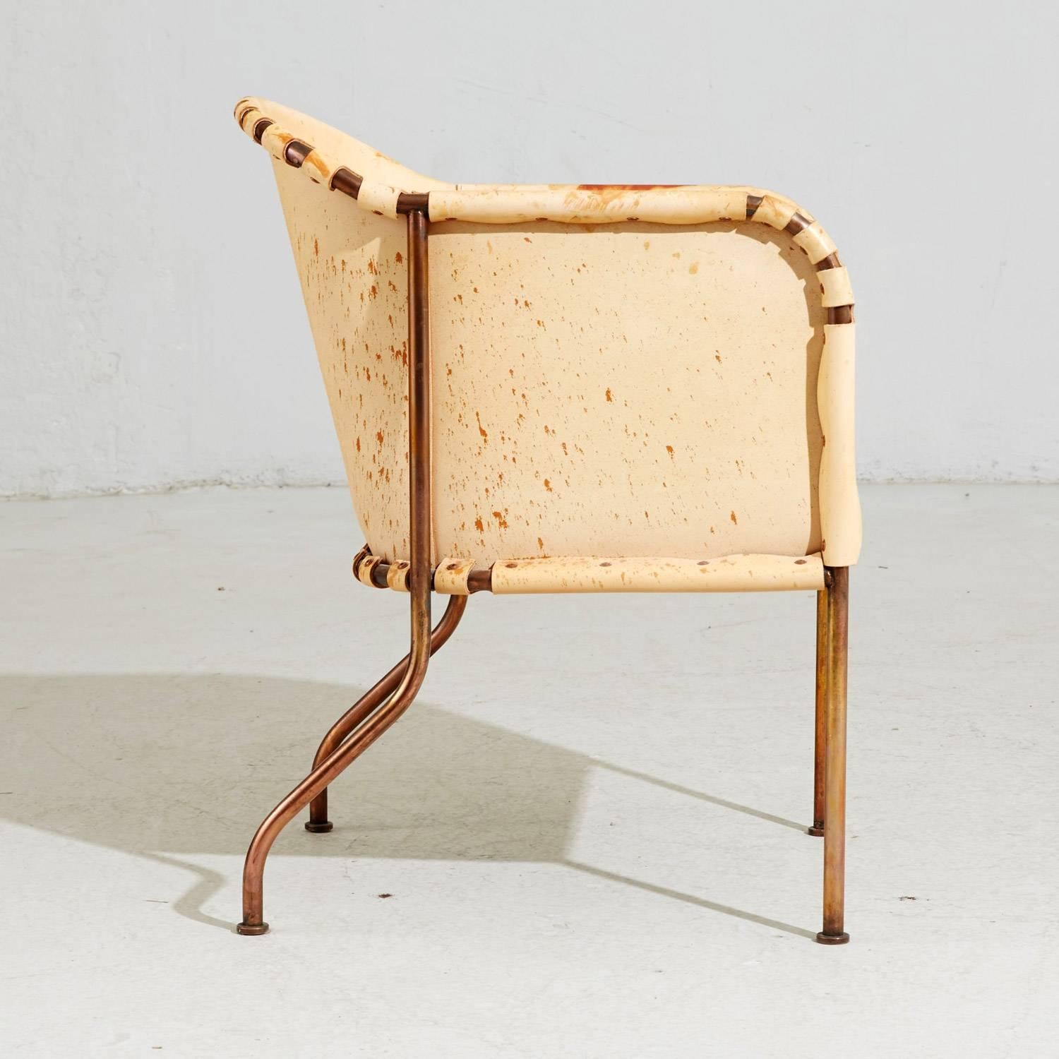 Mats Theselius 'Ambassad' armchairs for Kallemo, Sweden, designed and produced in 1999. Made in copper frame and natural Elk leather. Set of six chairs available.