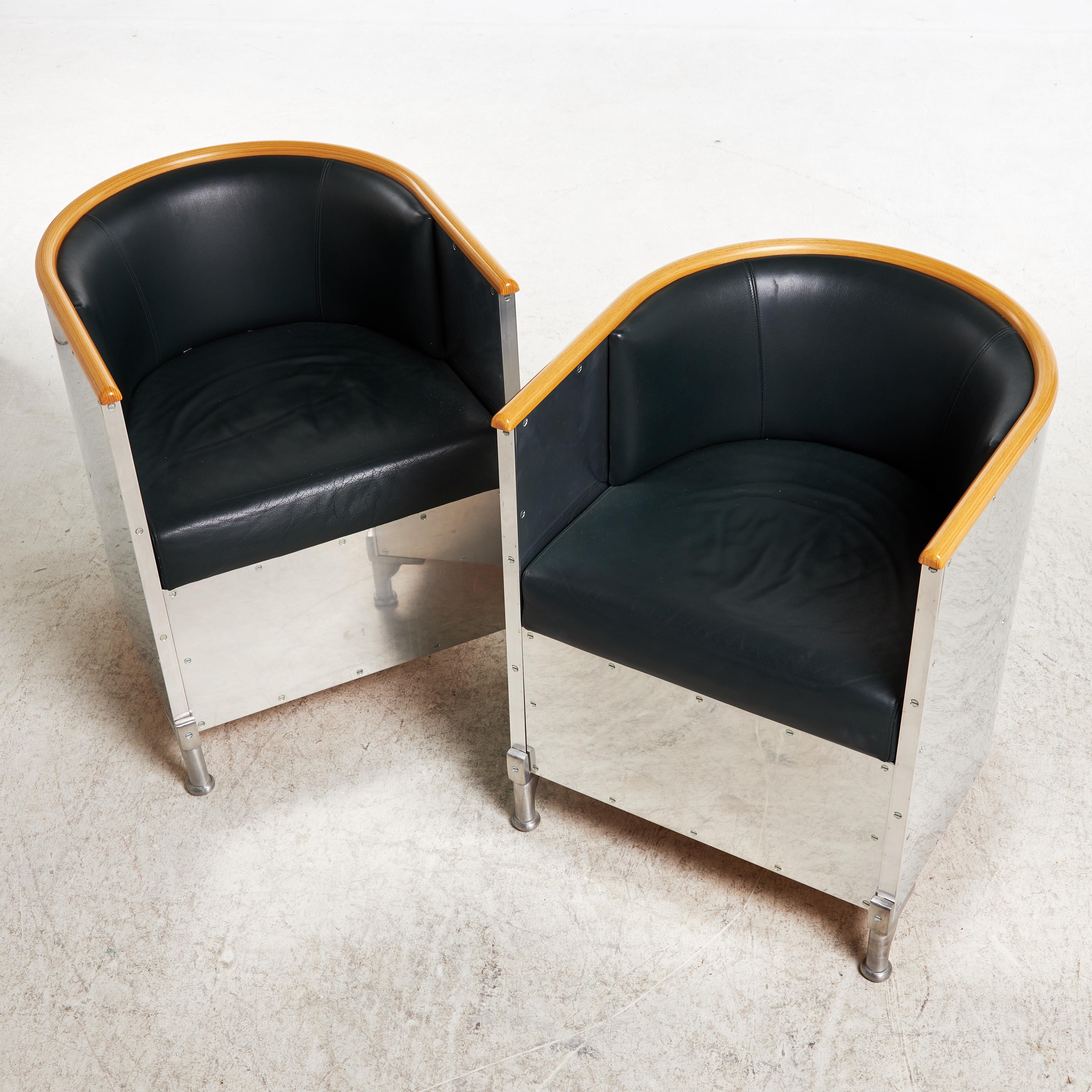 20th Century Mats Theselius armchair Källemo AB aluminium Beech and leather Sweden 1990 For Sale