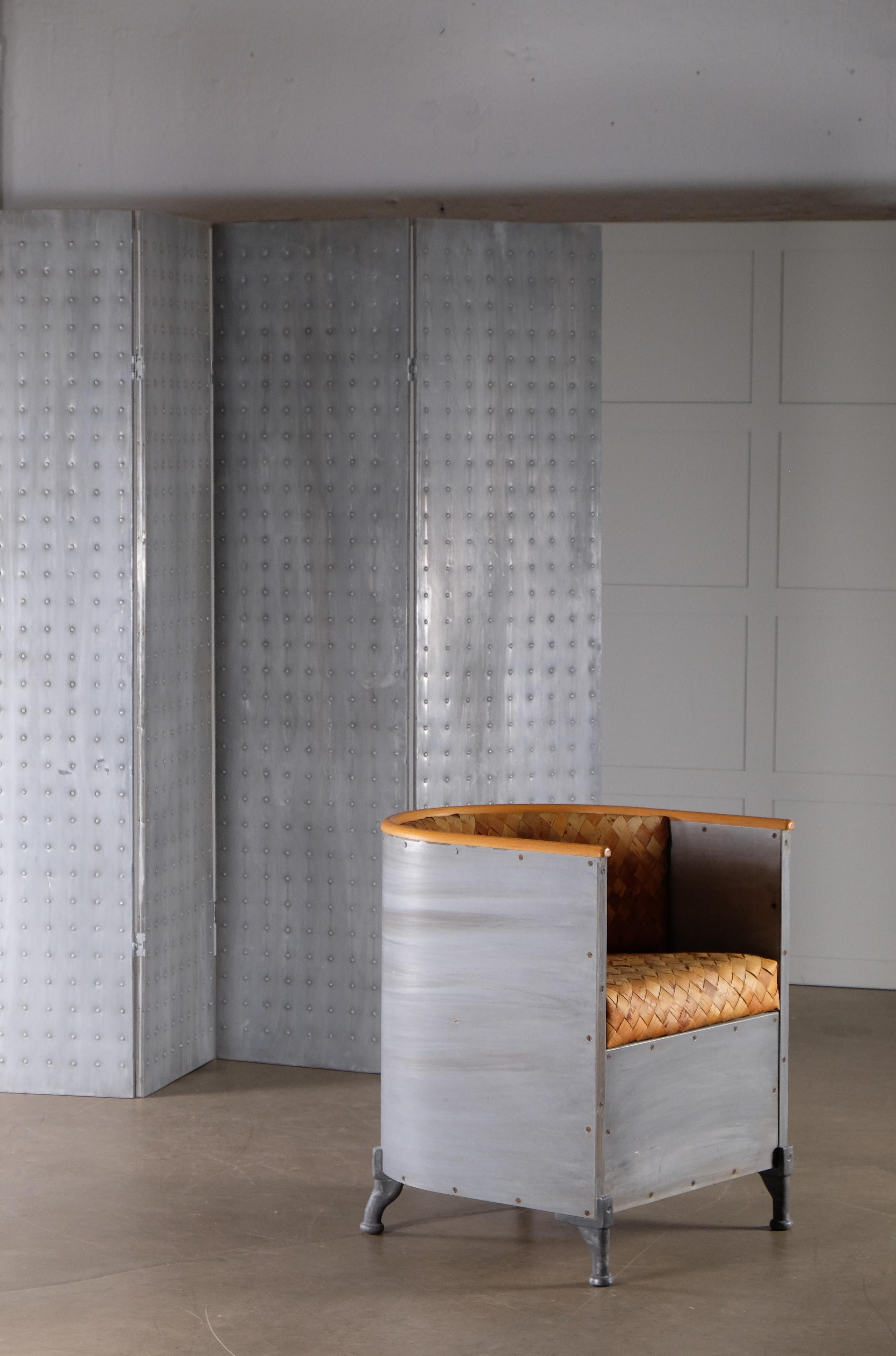Rare folding screen / room divider ‘Rörligt objekt’ by Mats Theselius, early 1990s.
Aluminum with dot decoration in relief. Folds into four parts: 4 x 48 cm, height 188 cm.