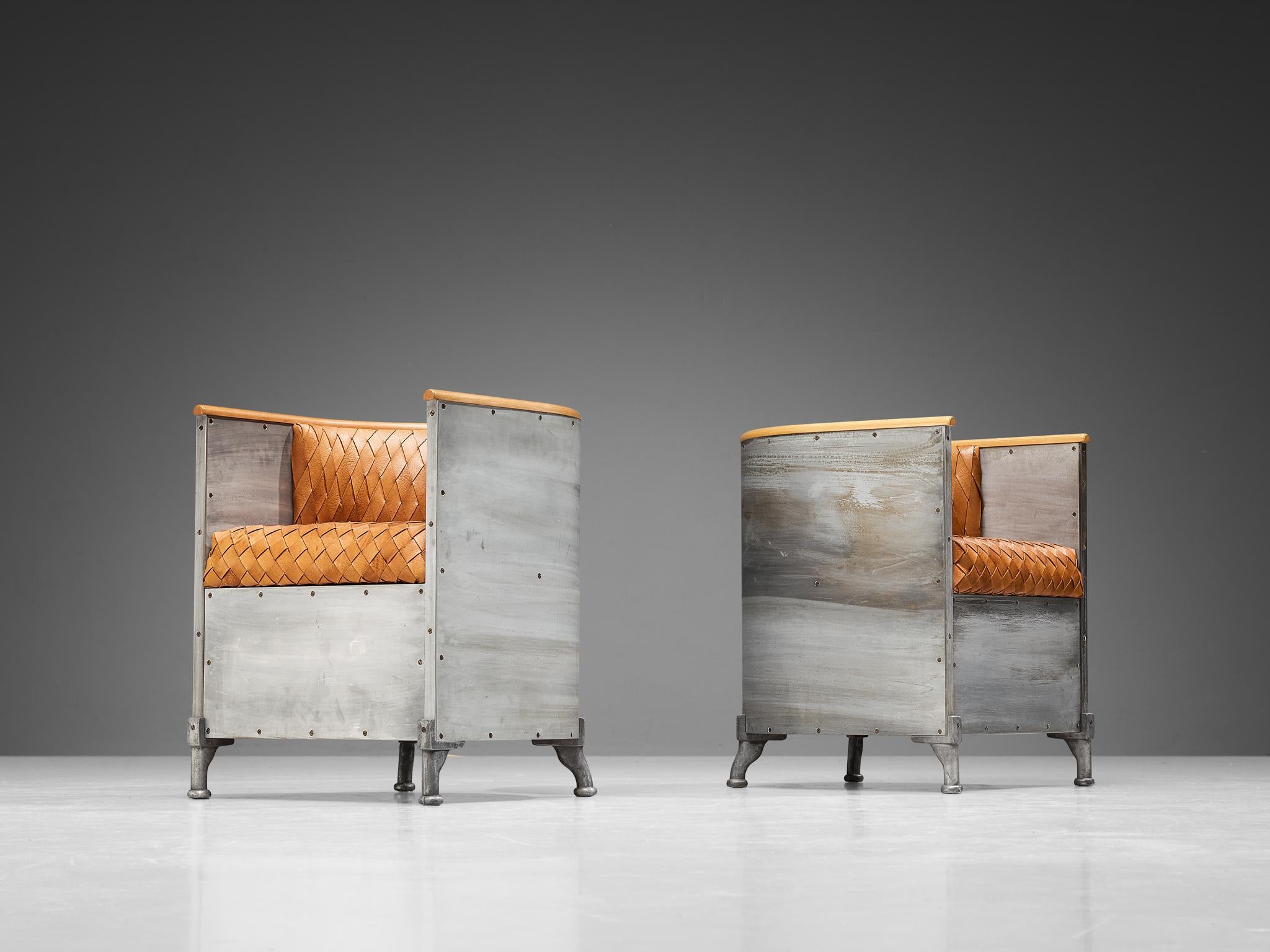 Post-Modern Mats Theselius for Källemo AB Armchairs in Leather and Aluminum  For Sale