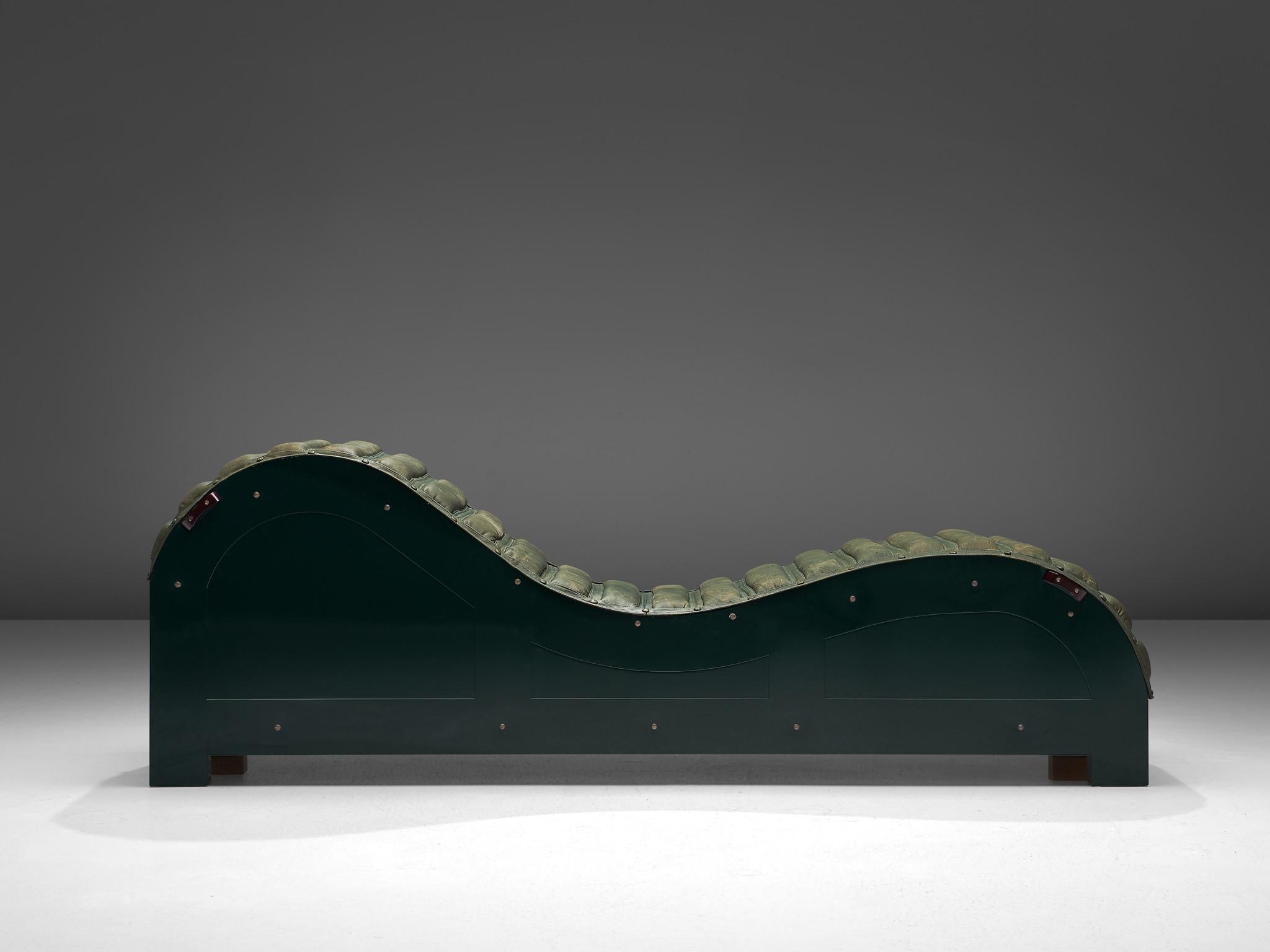 Swedish Mats Theselius for Källemo Limited Edition Chaise Lounge in Green Leather  For Sale