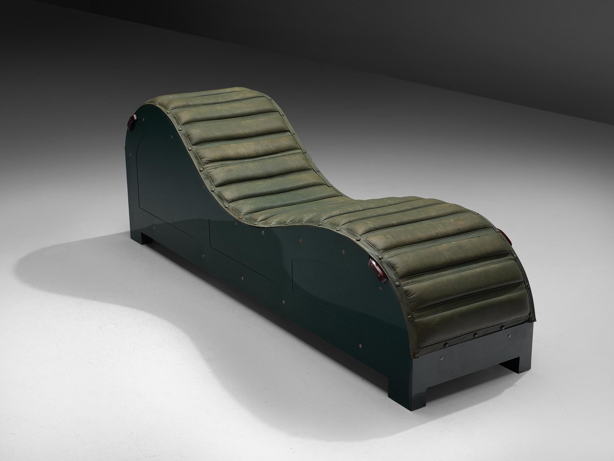 Steel Mats Theselius for Källemo Limited Edition Chaise Lounge in Green Leather  For Sale