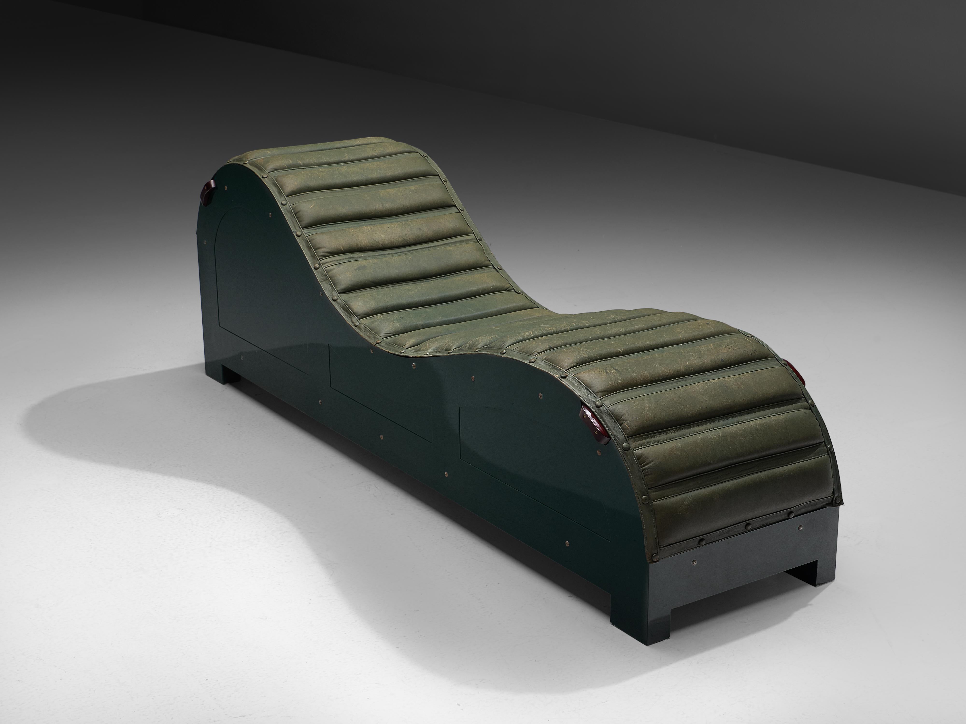 Mats Theselius for Källemo Limited Edition Chaise Lounge in Green Leather In Good Condition In Waalwijk, NL