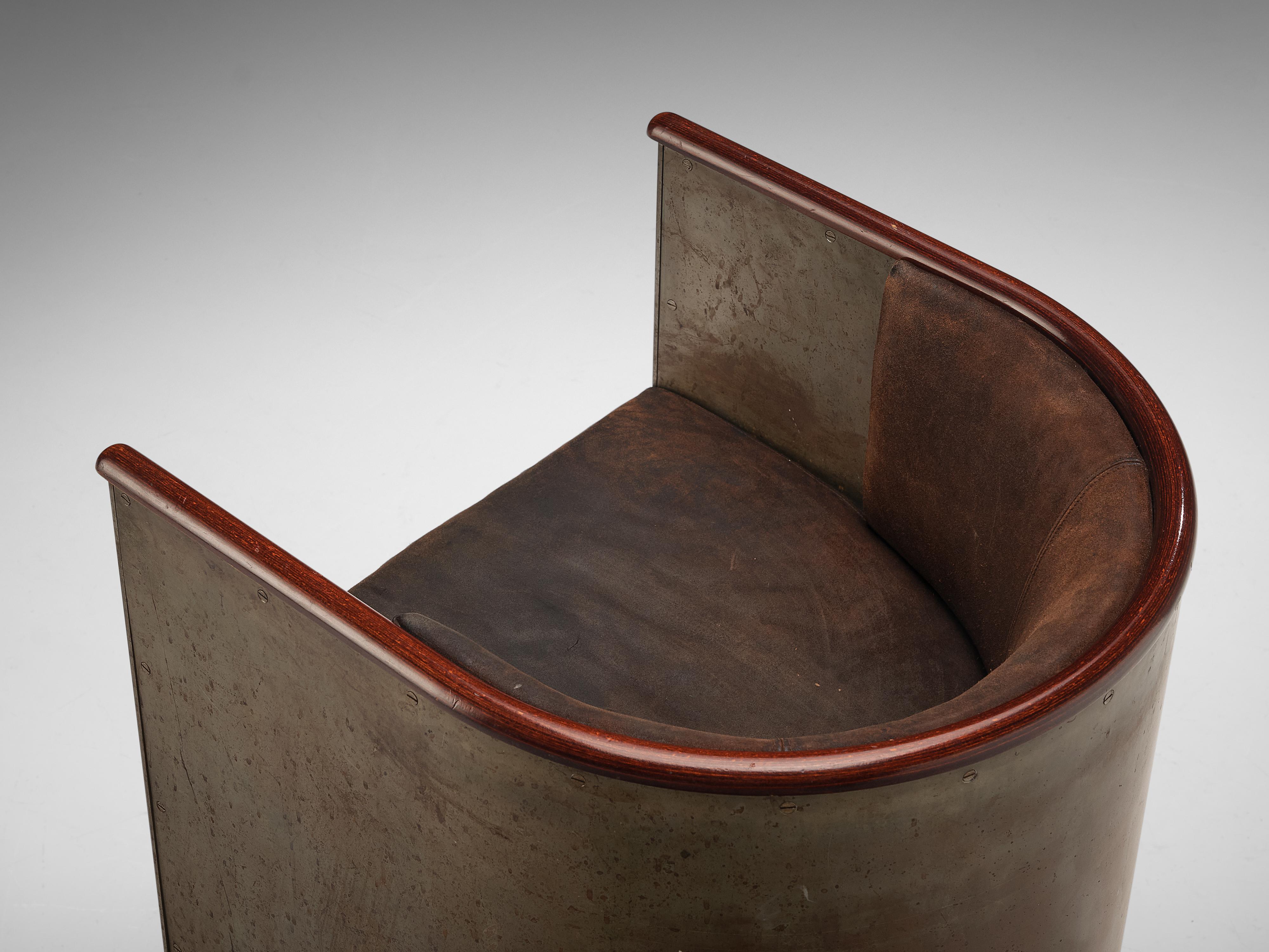 Mats Theselius Lounge Chair in Patinated Aluminium and Brown Leather In Good Condition In Waalwijk, NL