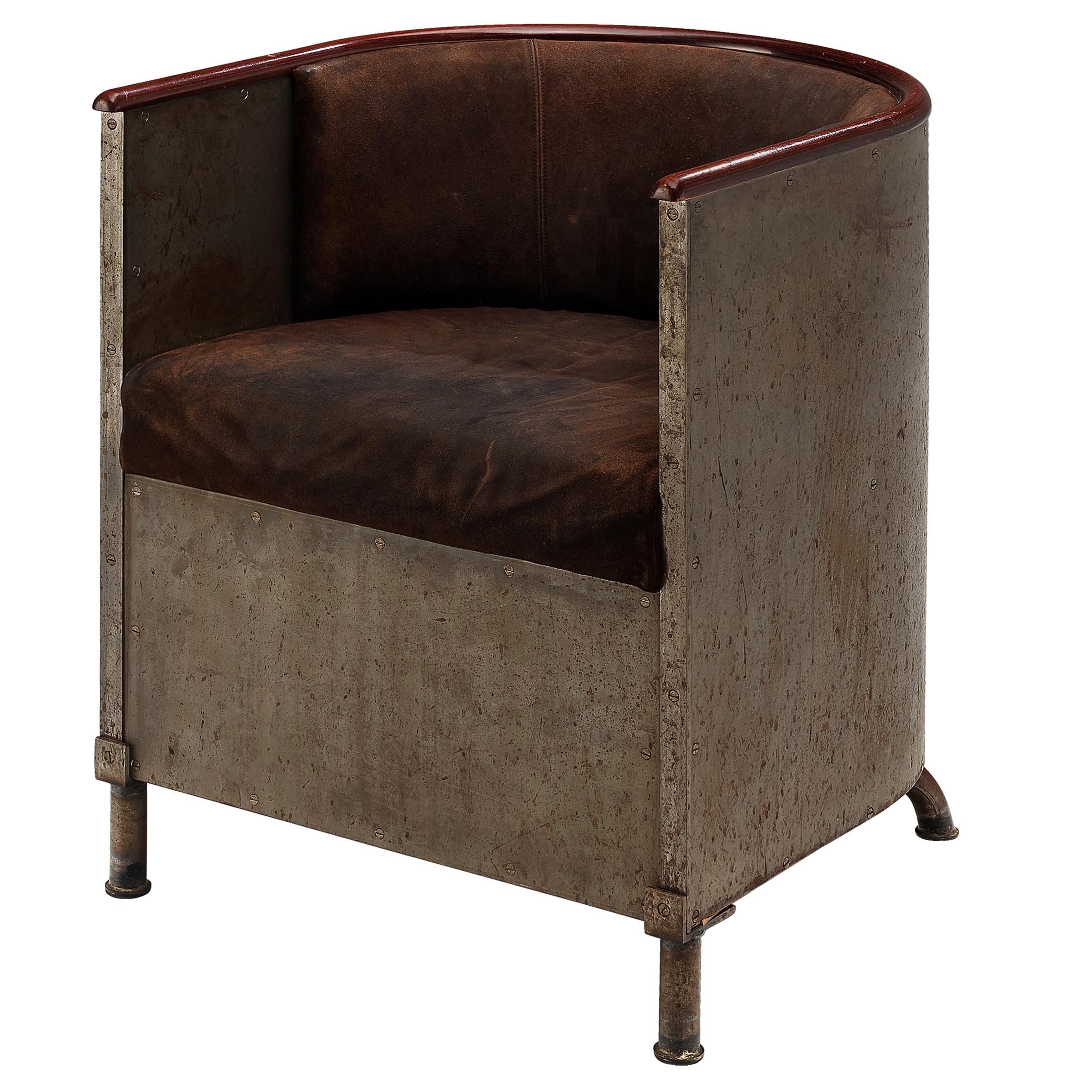 Mats Theselius Lounge Chair in Patinated Aluminium and Brown Leather