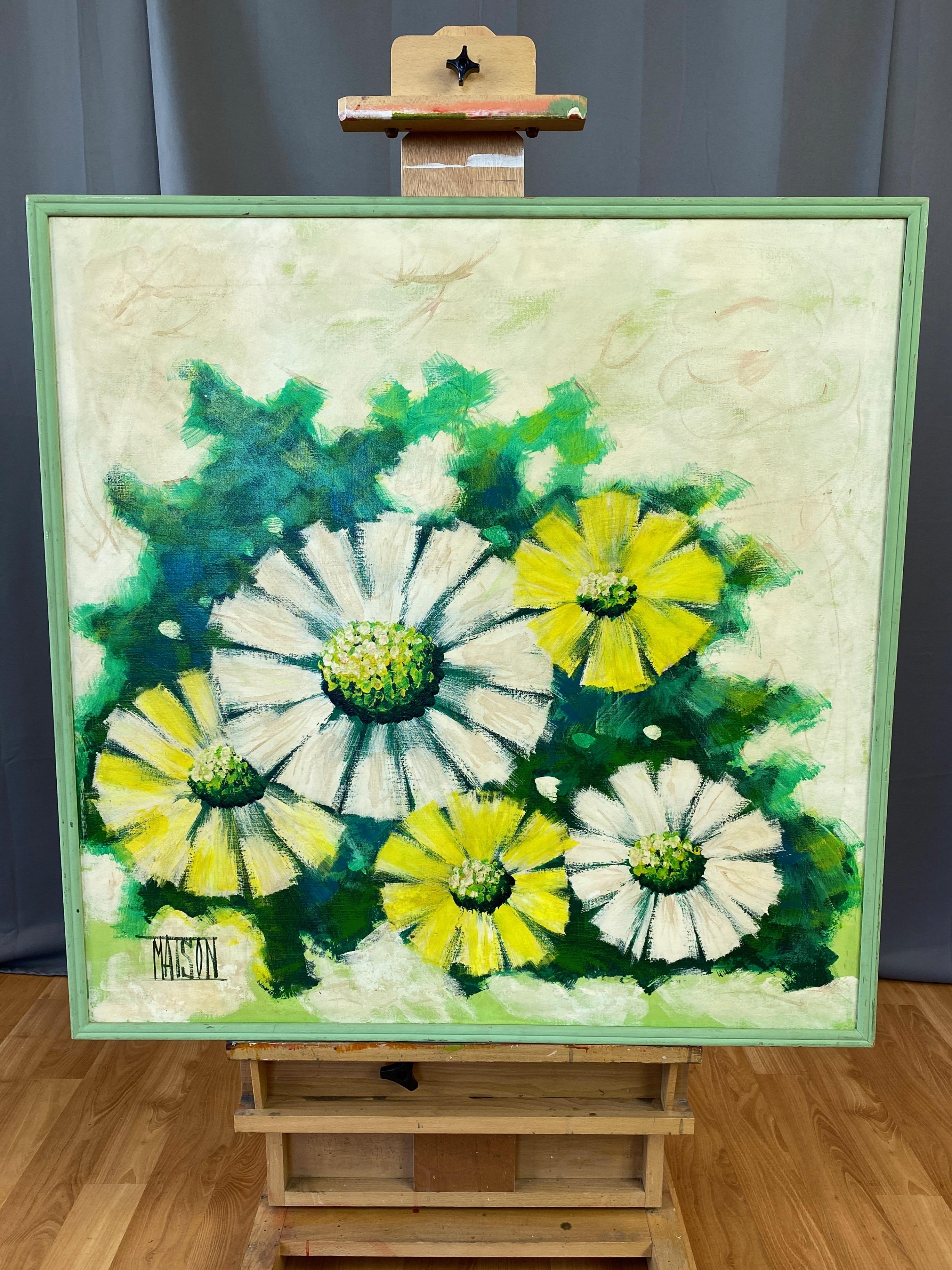 Painted Matson “Daisies”, Large Expressionist Acrylic Painting, 1960s