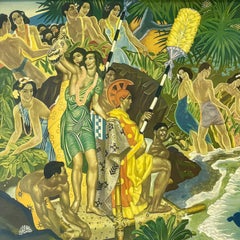 Matson Lines Hawaii "Festival of the Sea" Lithograph by Eugene Savage, Framed
