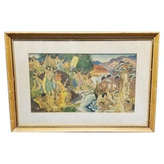 Matson Lines Hawaii "Festival of the Sea" Lithograph by Eugene Savage Framed