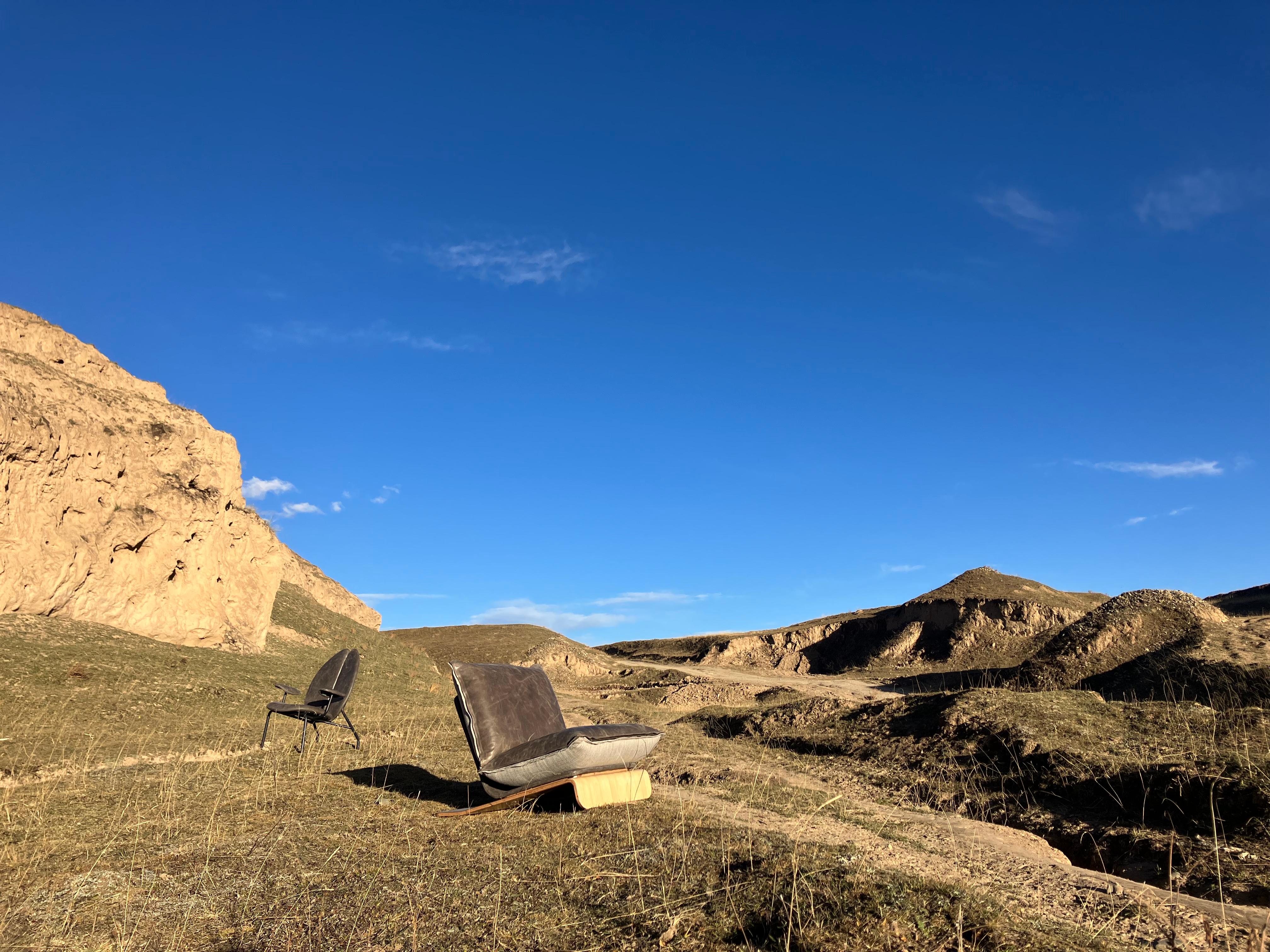 Beveled Matsu Nomadic Collection by Joeri Reynaert - Nomad Skin Lounge Chair Yak Leather For Sale