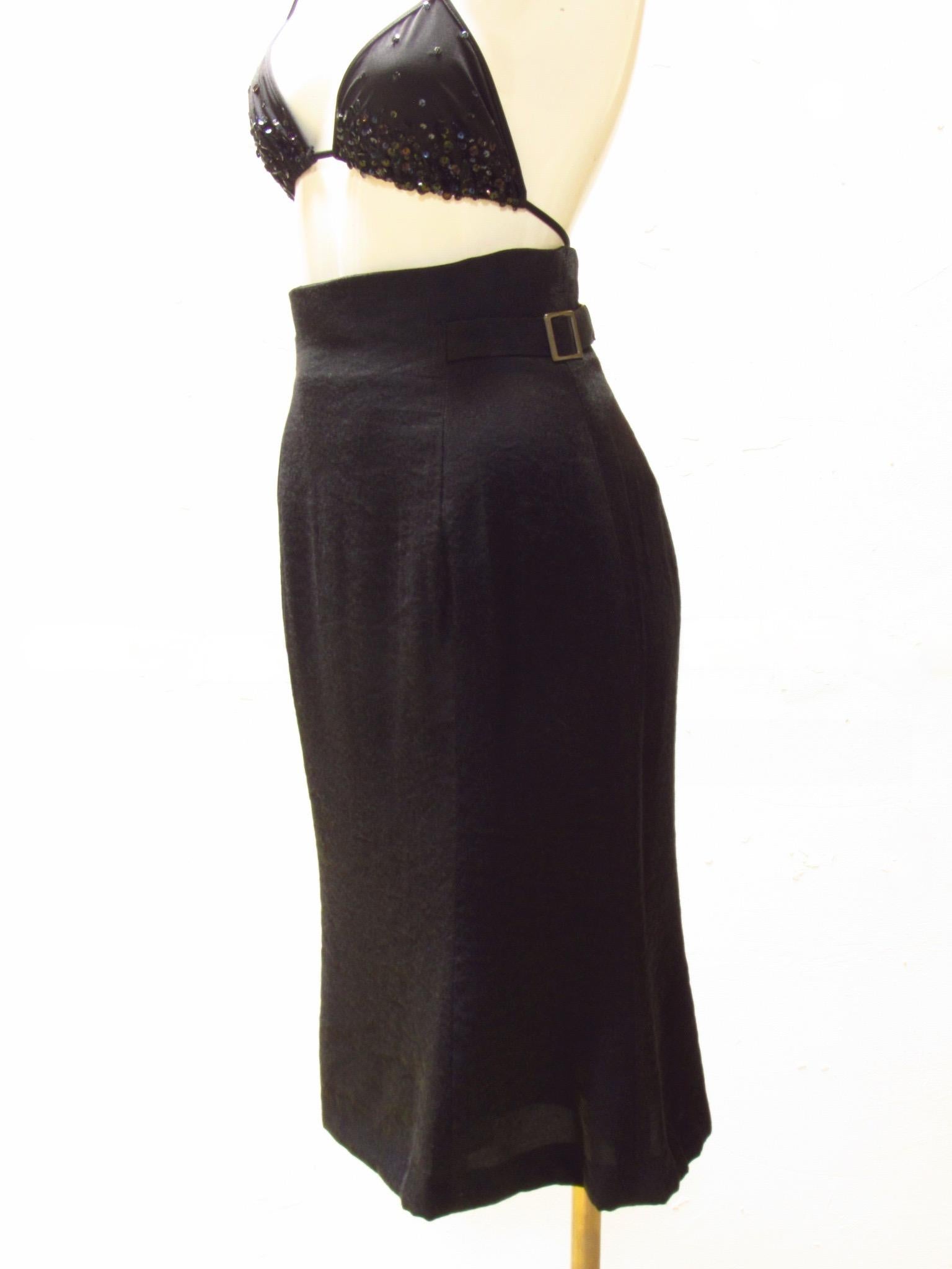 Black Matsuda Archive black rayon cinched high waisted skirt For Sale