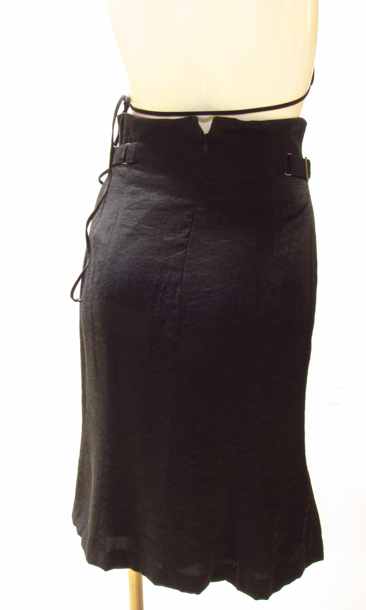 Matsuda Archive black rayon cinched high waisted skirt For Sale 1