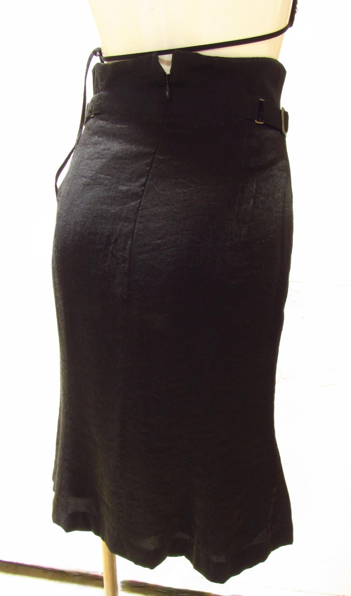 Matsuda Archive black rayon cinched high waisted skirt For Sale 2