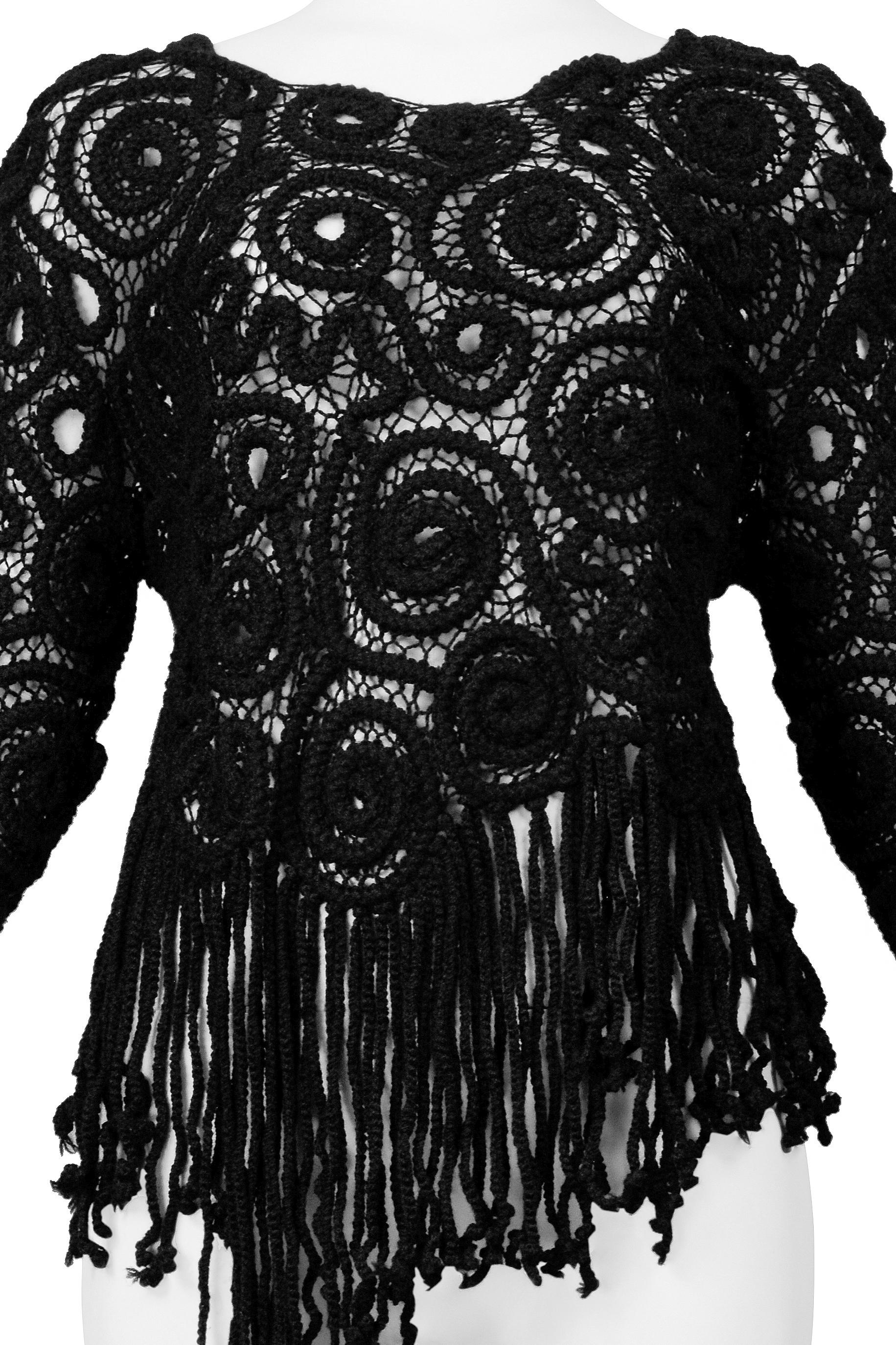 Matsuda Black Swirl Sweater With Rope Frings In Excellent Condition For Sale In Los Angeles, CA
