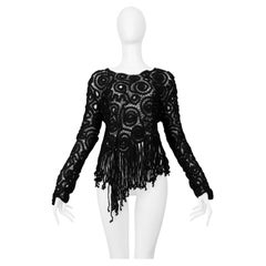 Matsuda Black Swirl Sweater With Rope Frings (Pull noir avec franges en corde)