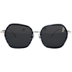 MATSUDA Blue Marbled Geometric Silver Tone Sunglasses