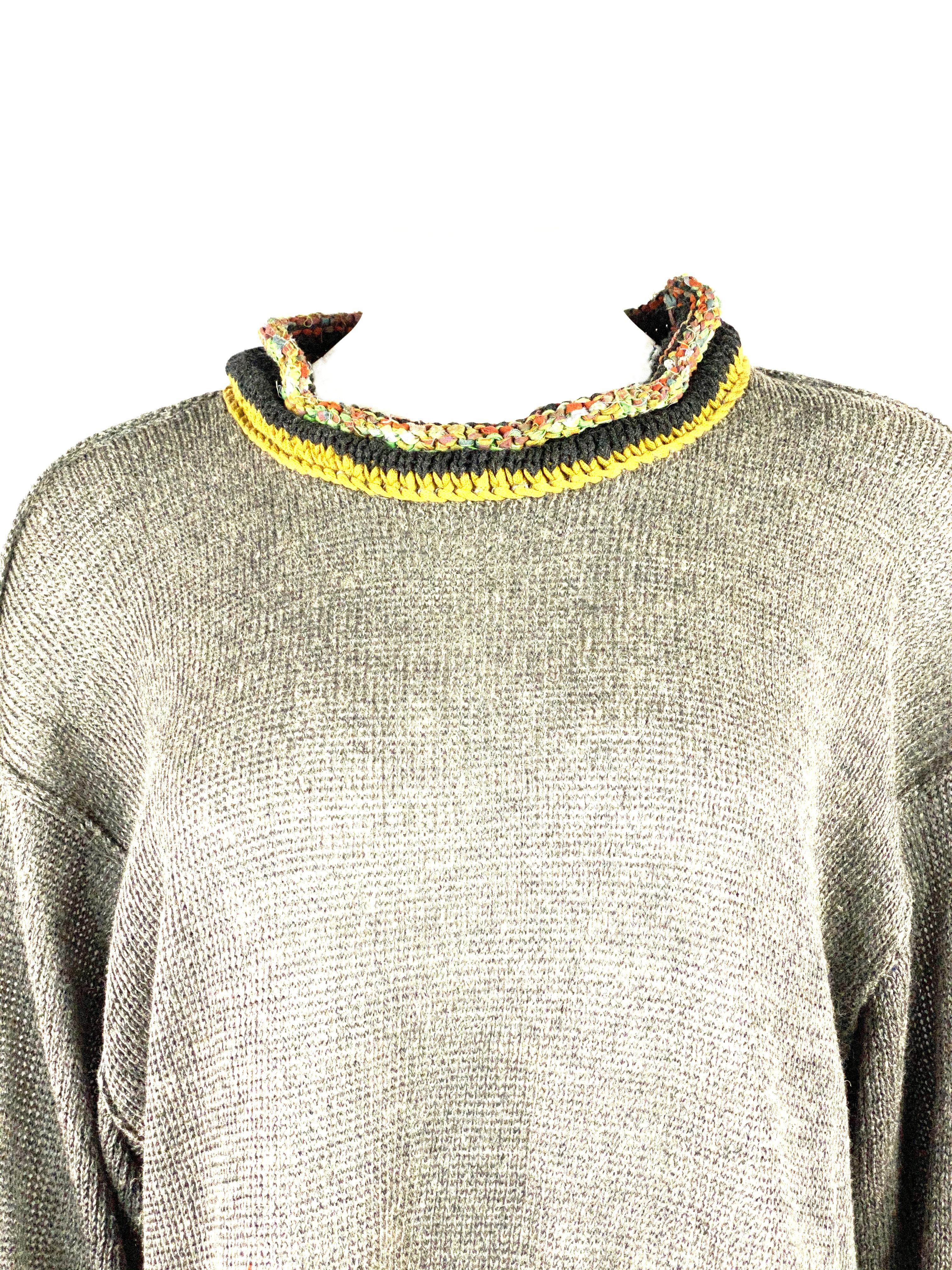 Matsuda Nicole Tokyo Japan Grey Knit Pullover Sweater w/ Beads

Product detail:
Grey, white, yellow 
Collar
Long sleeves
Lose fit 
Featuring front and rare cut outs w/ beads and seashells details
Made in Japan

