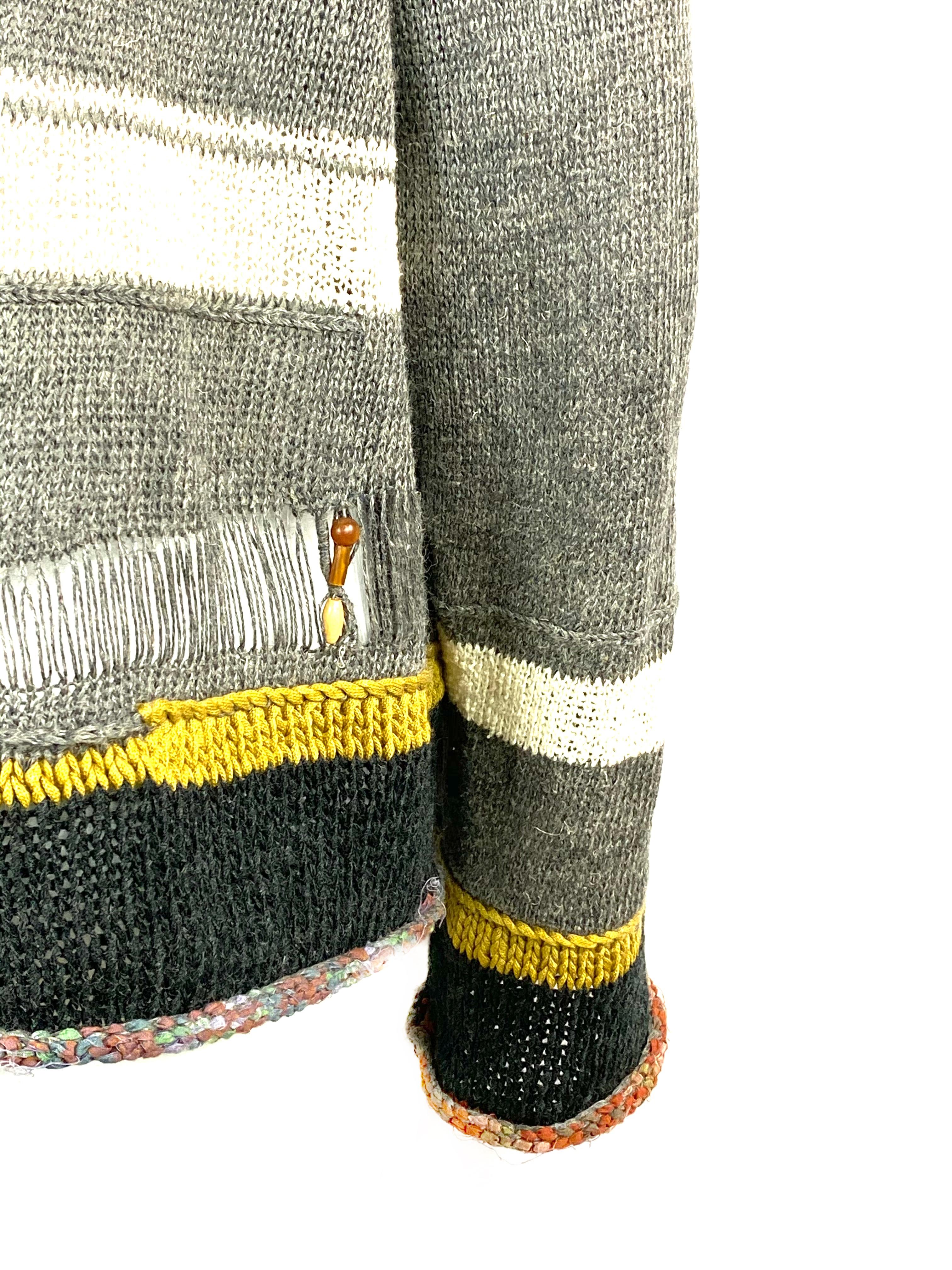 Beige Matsuda Nicole Tokyo Japan Grey Knit Pullover Sweater w/ Beads 