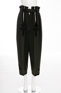 Matsuda Nicole Tokyo Japan Olive Green Wool Embroidered Pants, Circa: 1990's