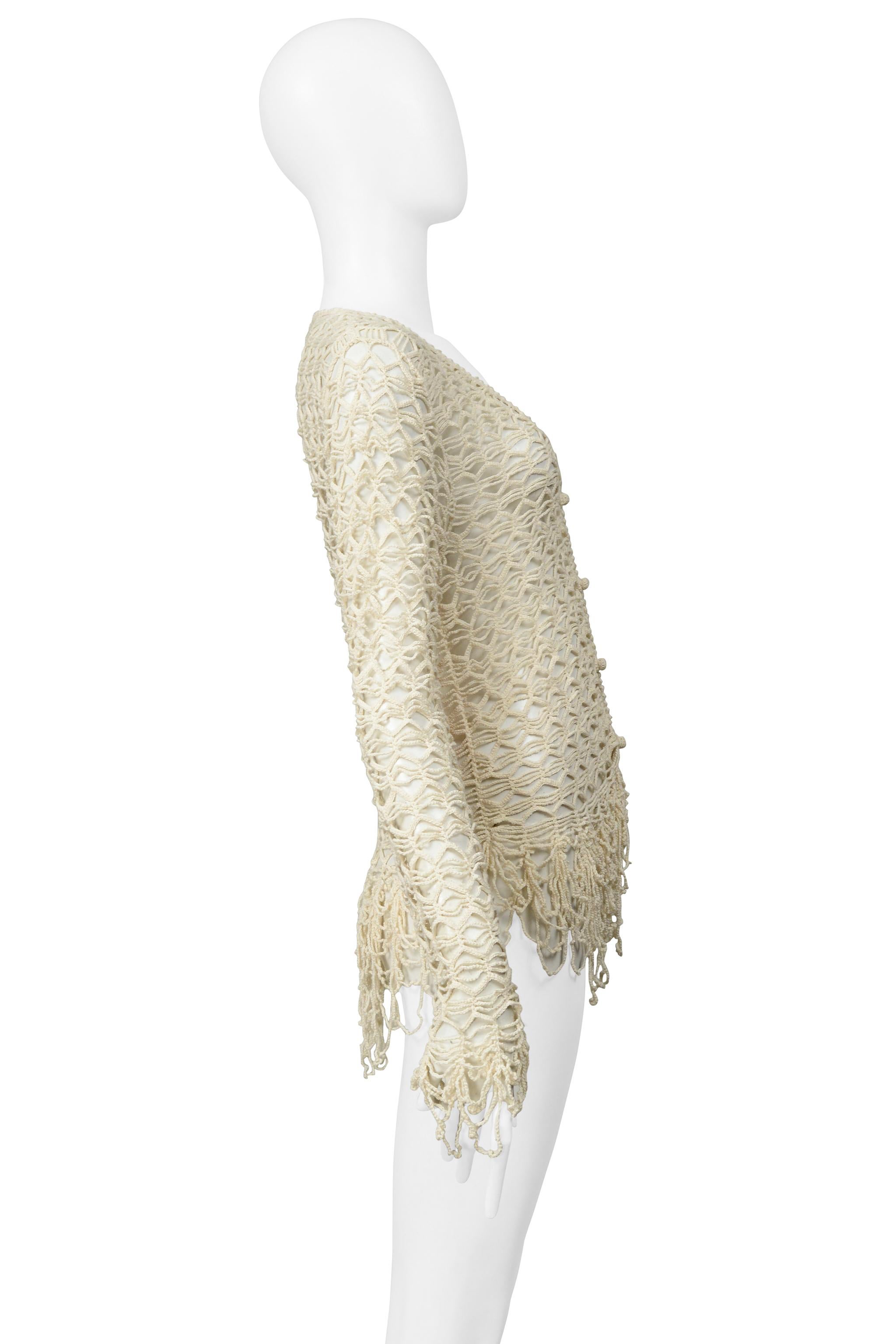 Bianco Matsuda Off White - Maglione cardigan con frange in maglia a fantasia in vendita