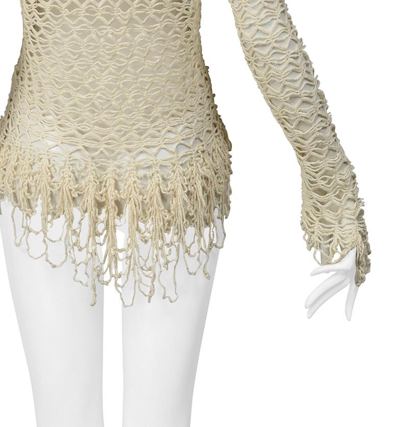 Donna Matsuda Off White - Maglione cardigan con frange in maglia a fantasia in vendita