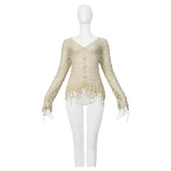 Matsuda Blanco Sudadera de punto de fantasía con flecos