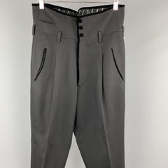 MATSUDA Größe 30 Schwarzes hochgeschlossenes Kleid aus Wolle mit Samtpaspeln und Knopfleiste