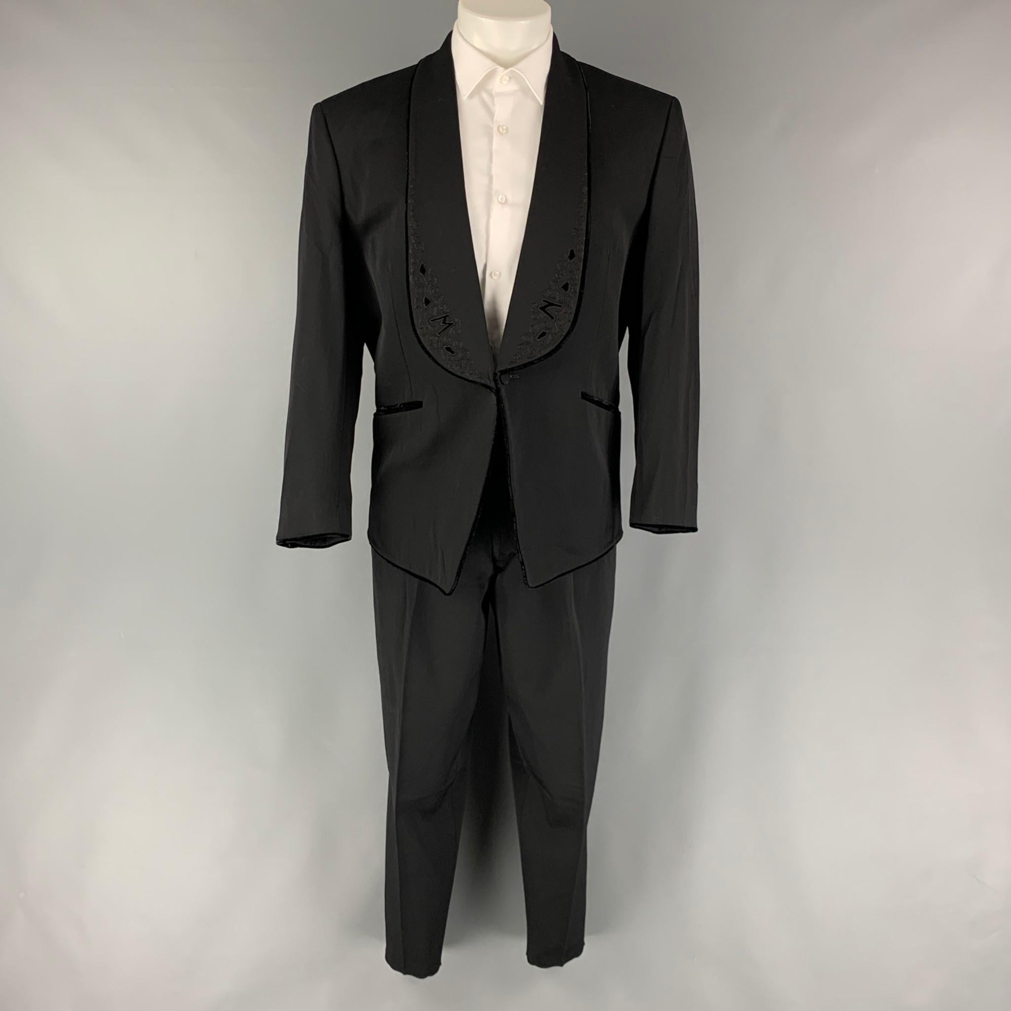 MATSUDA Size S Black Solid Wool Shawl Collar 30 29 Suit In Good Condition In San Francisco, CA