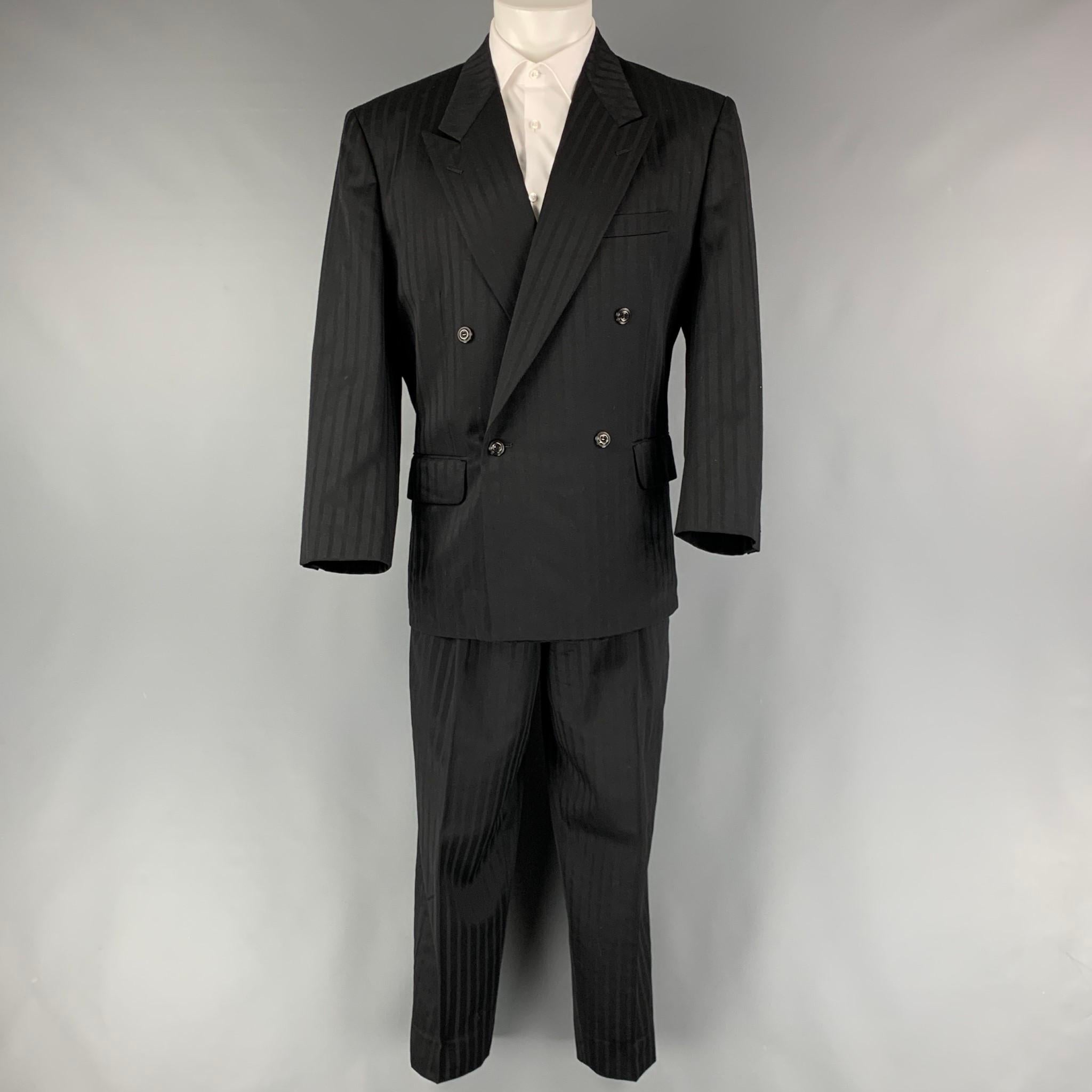 MATSUDA Size S Black Stripe Wool Double Breasted 30 29 Suit In Excellent Condition In San Francisco, CA