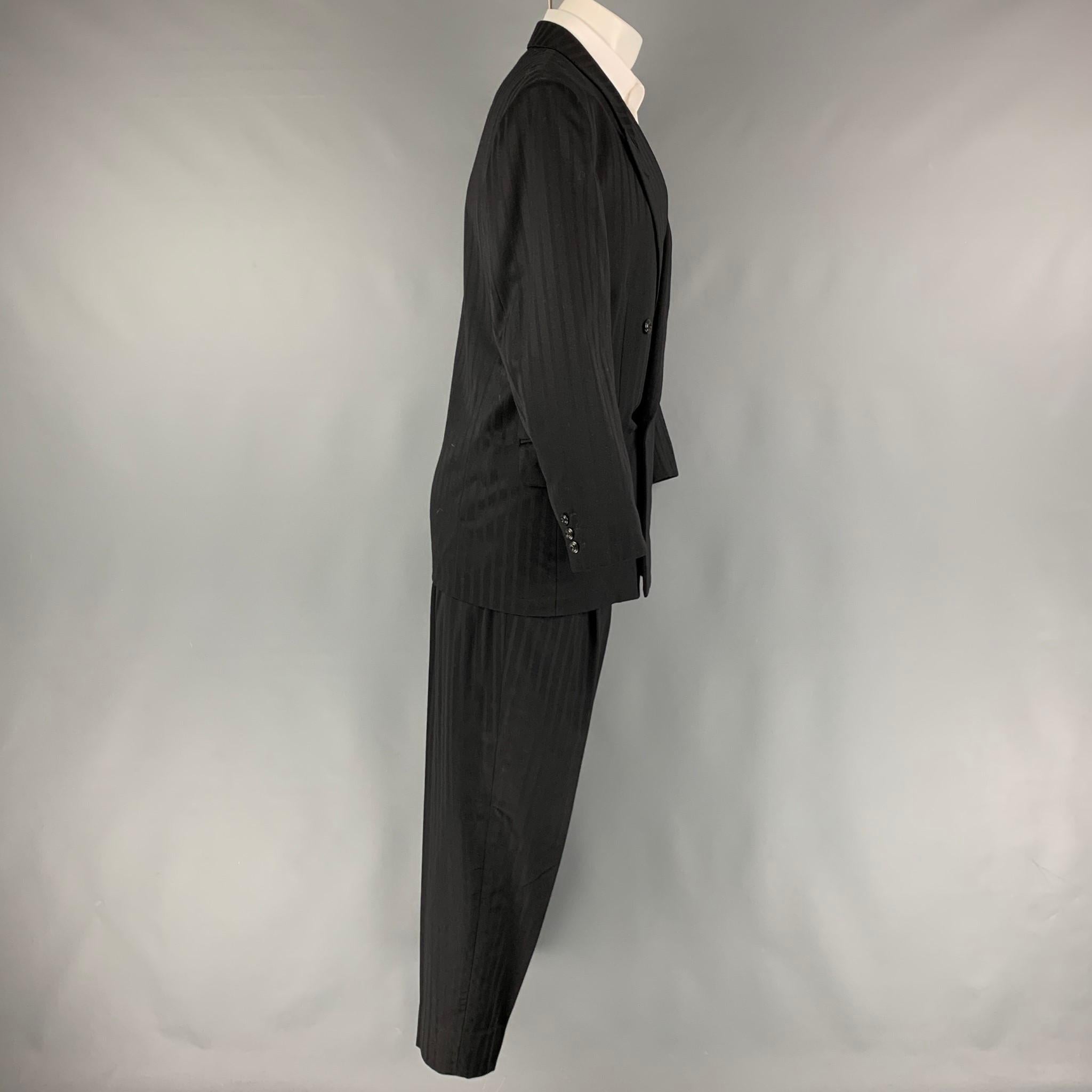 Men's MATSUDA Size S Black Stripe Wool Double Breasted 30 29 Suit