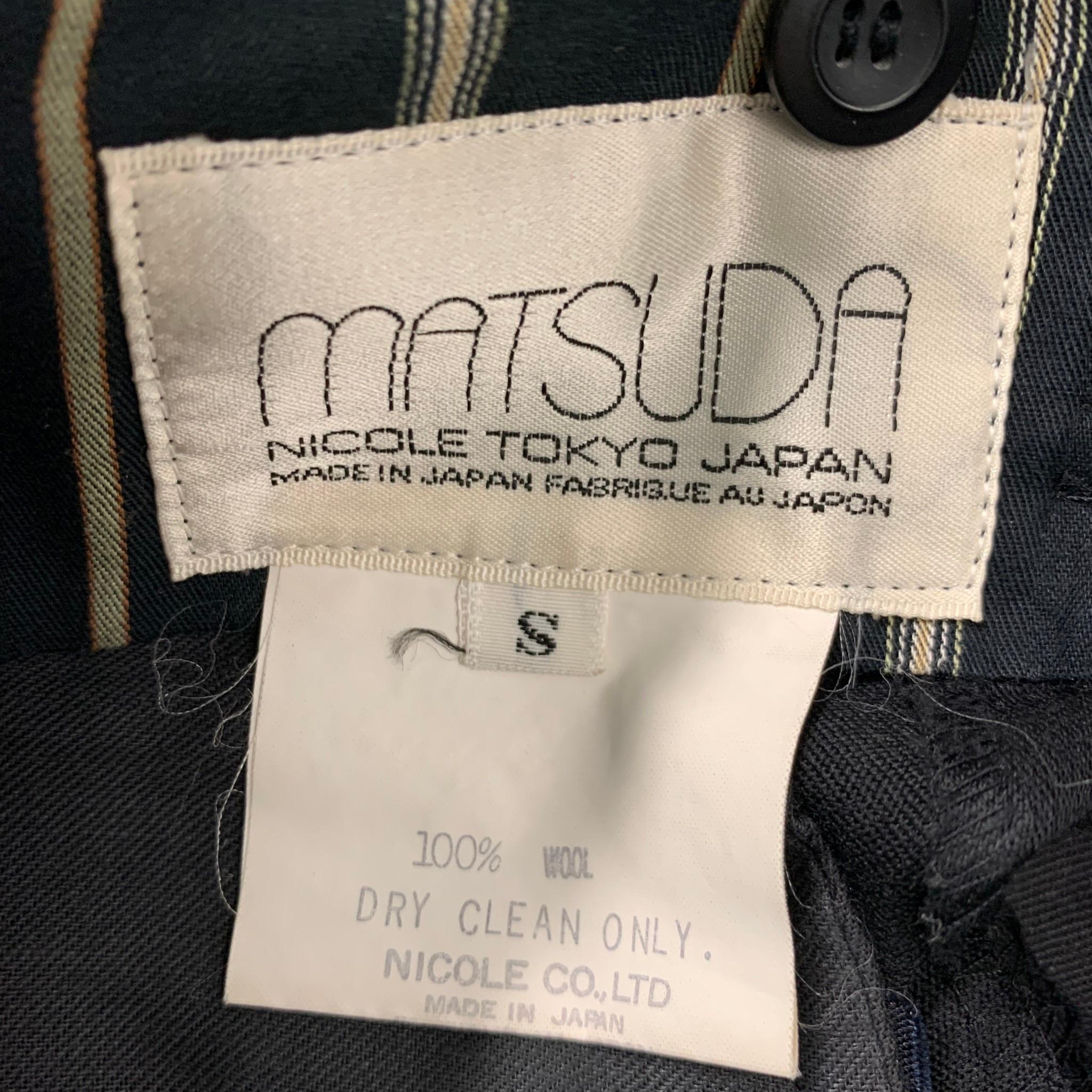 MATSUDA Size S Black Stripe Wool Double Breasted 30 29 Suit 4