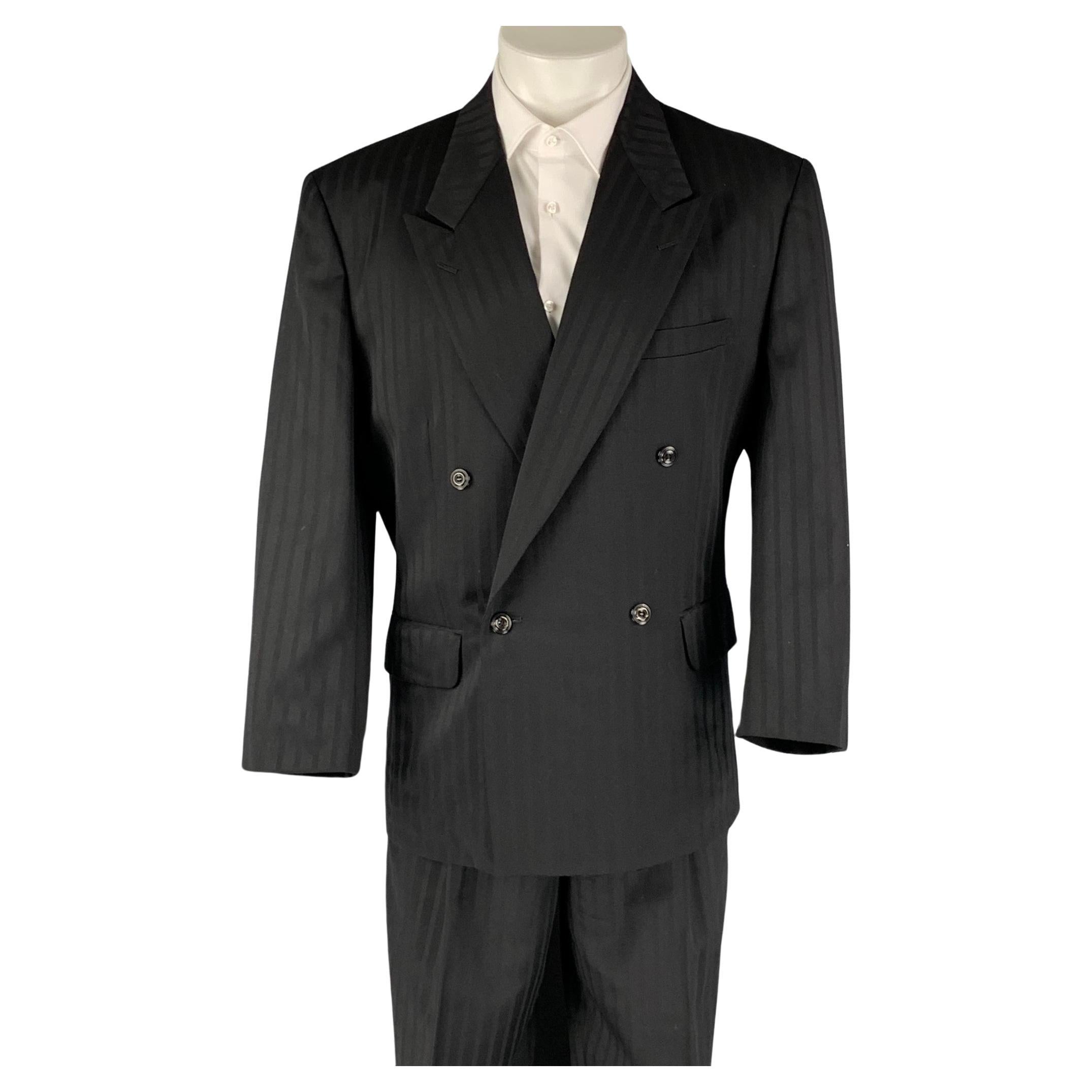 MATSUDA Size S Black Stripe Wool Double Breasted 30 29 Suit