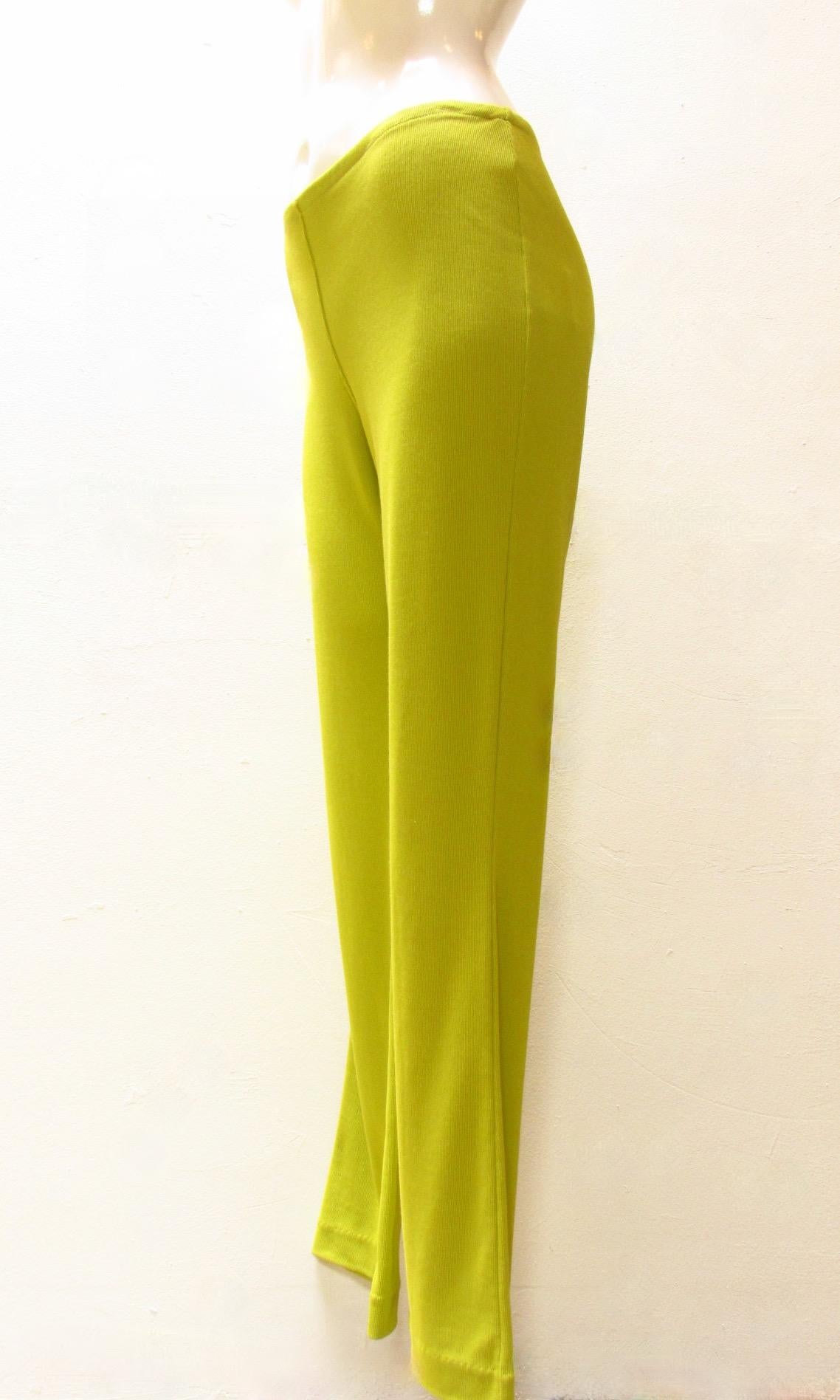 Incredibly soft stretch pants from vintage Matsuda in chartreuse green. Moniker is printed on inner side of elastic waist.